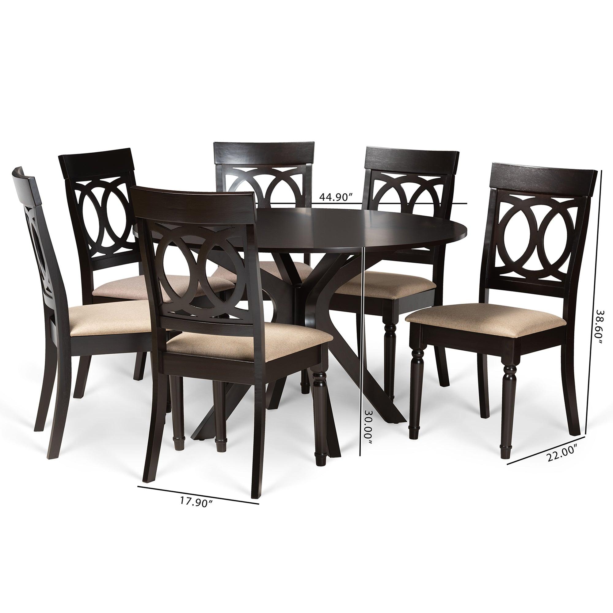Jessie Modern and Contemporary Sand Fabric Upholstered and Finished Wood 7-Piece Dining Set