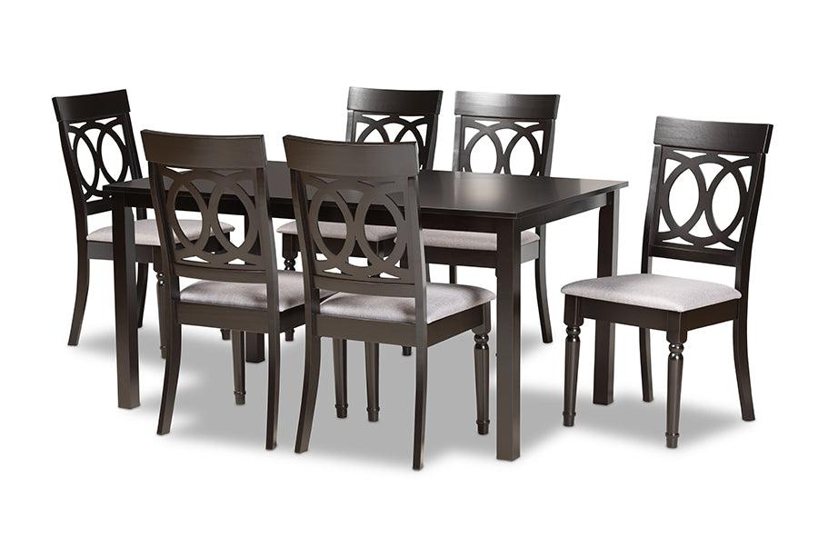 Lucie Modern and Contemporary Fabric Upholstered and Finished Wood 7-Piece Dining Set