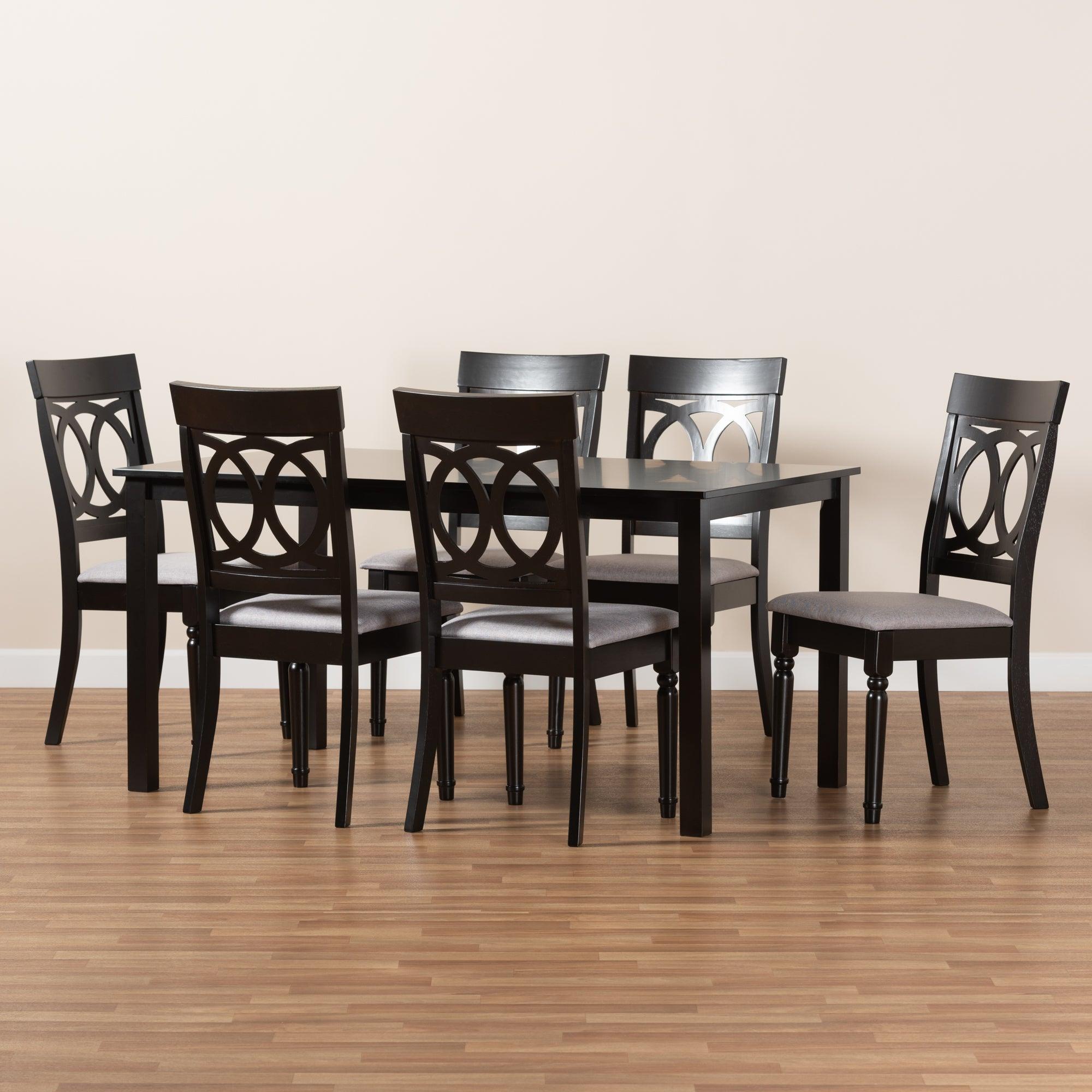 Lucie Modern and Contemporary Fabric Upholstered and Finished Wood 7-Piece Dining Set