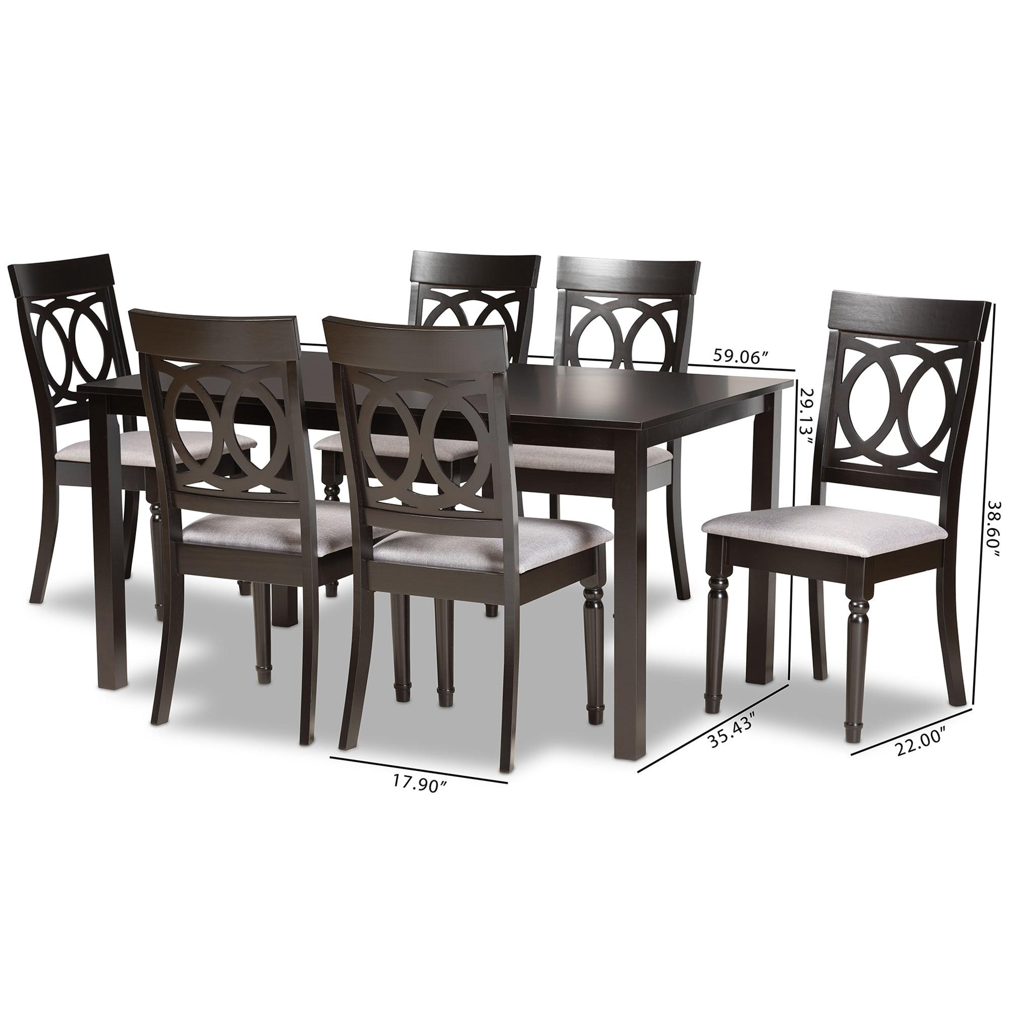 Lucie Modern and Contemporary Fabric Upholstered and Finished Wood 7-Piece Dining Set