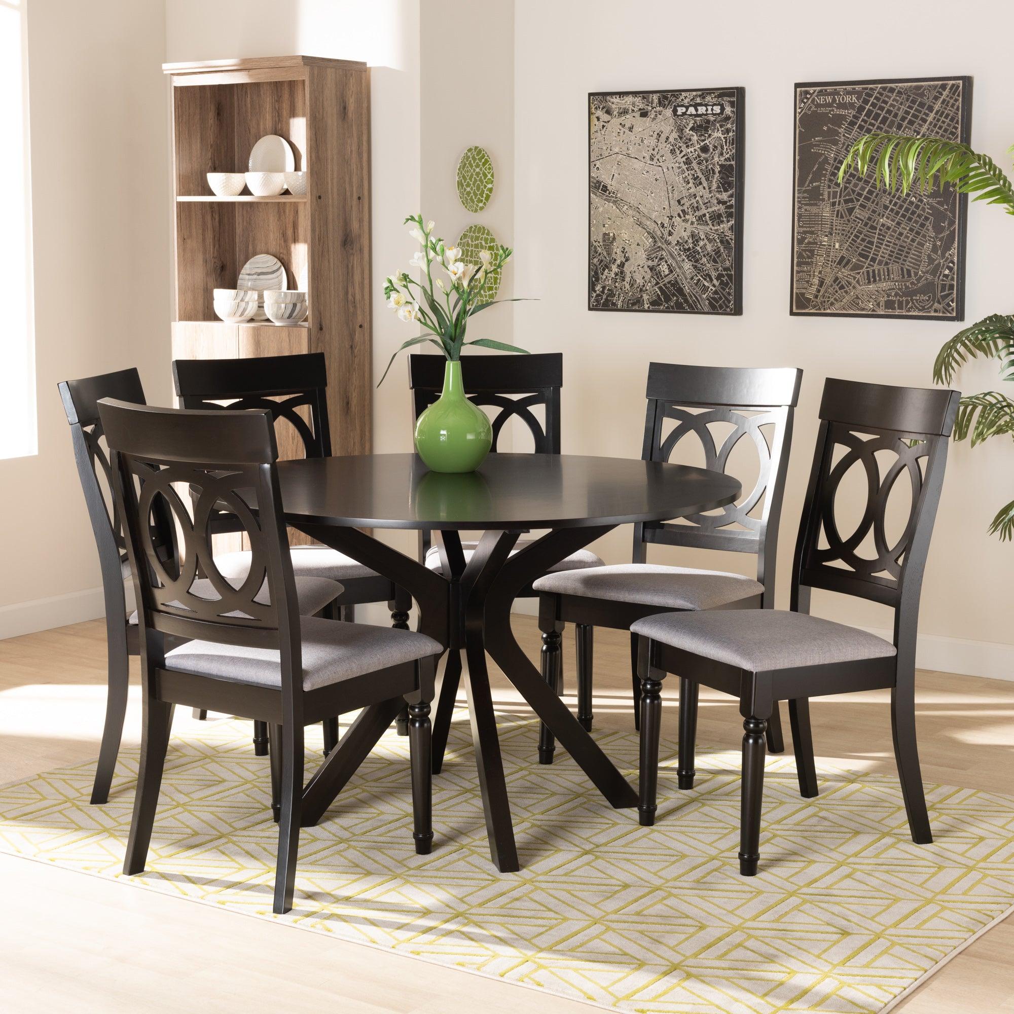 Jessie Modern and Contemporary Fabric Upholstered and Finished Wood 7-Piece Dining Set
