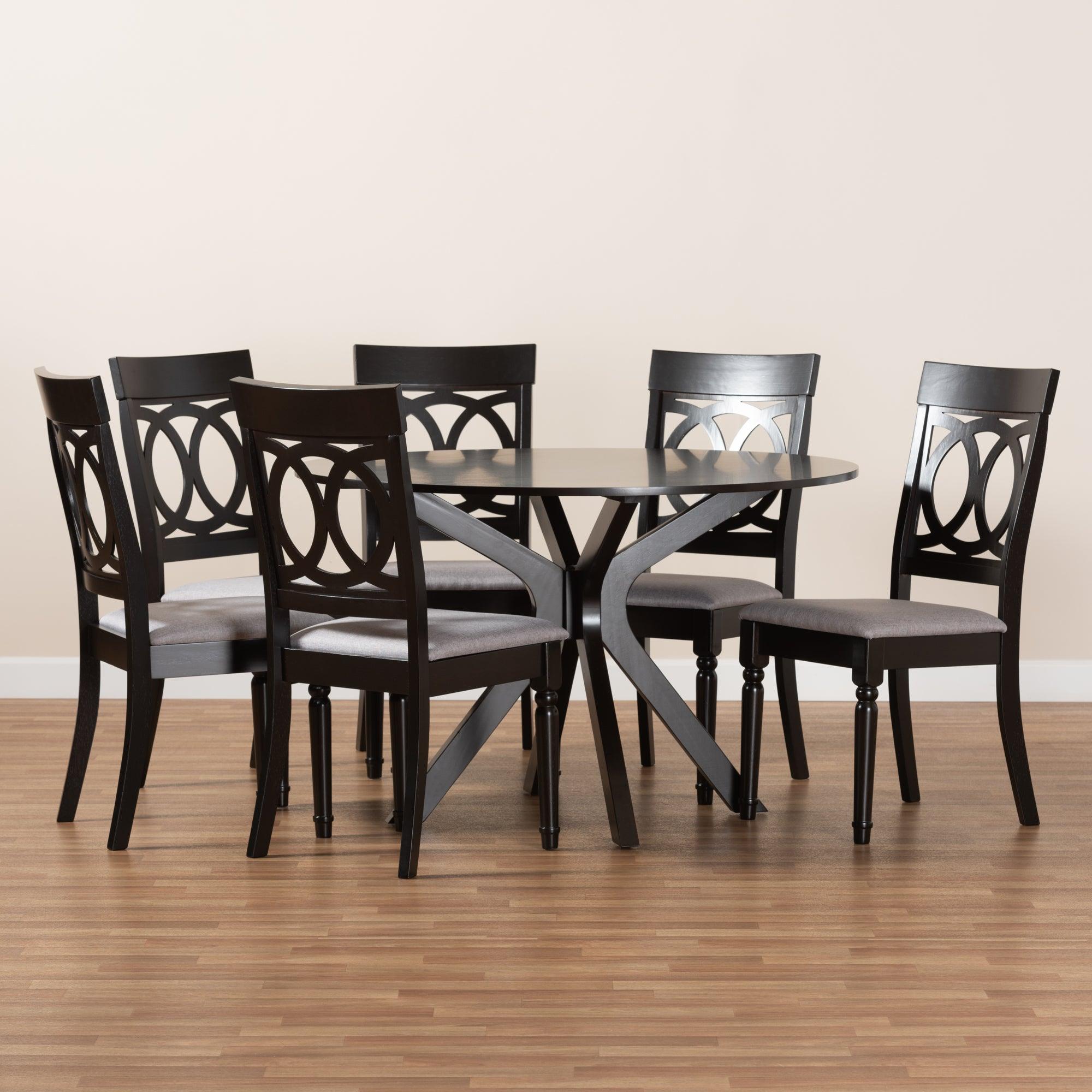 Jessie Modern and Contemporary Fabric Upholstered and Finished Wood 7-Piece Dining Set