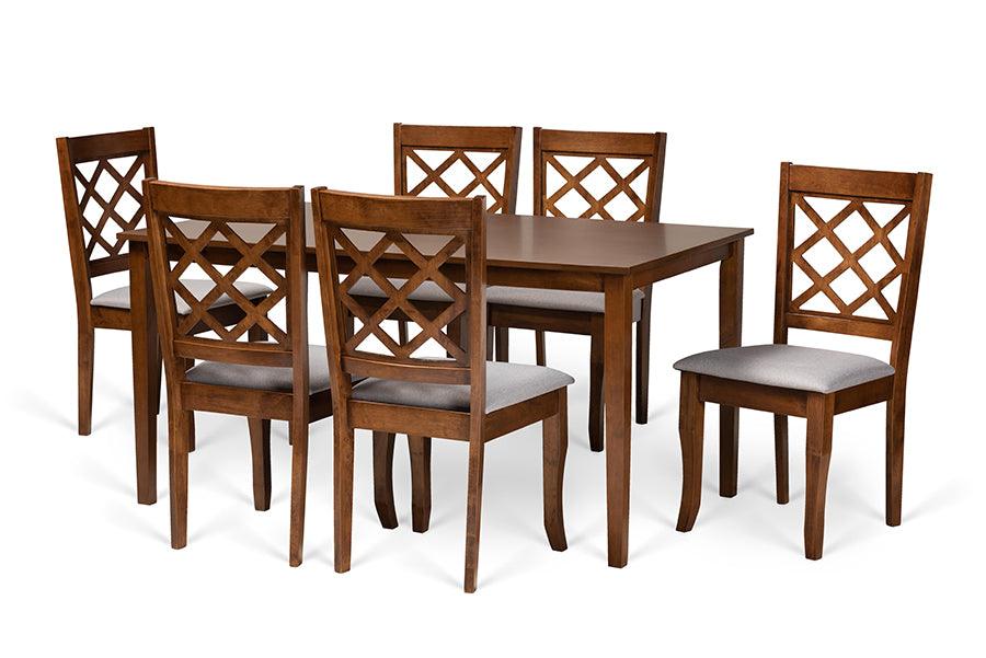 Verner Modern and Contemporary Fabric Upholstered and Finished Wood 7-Piece Dining Set