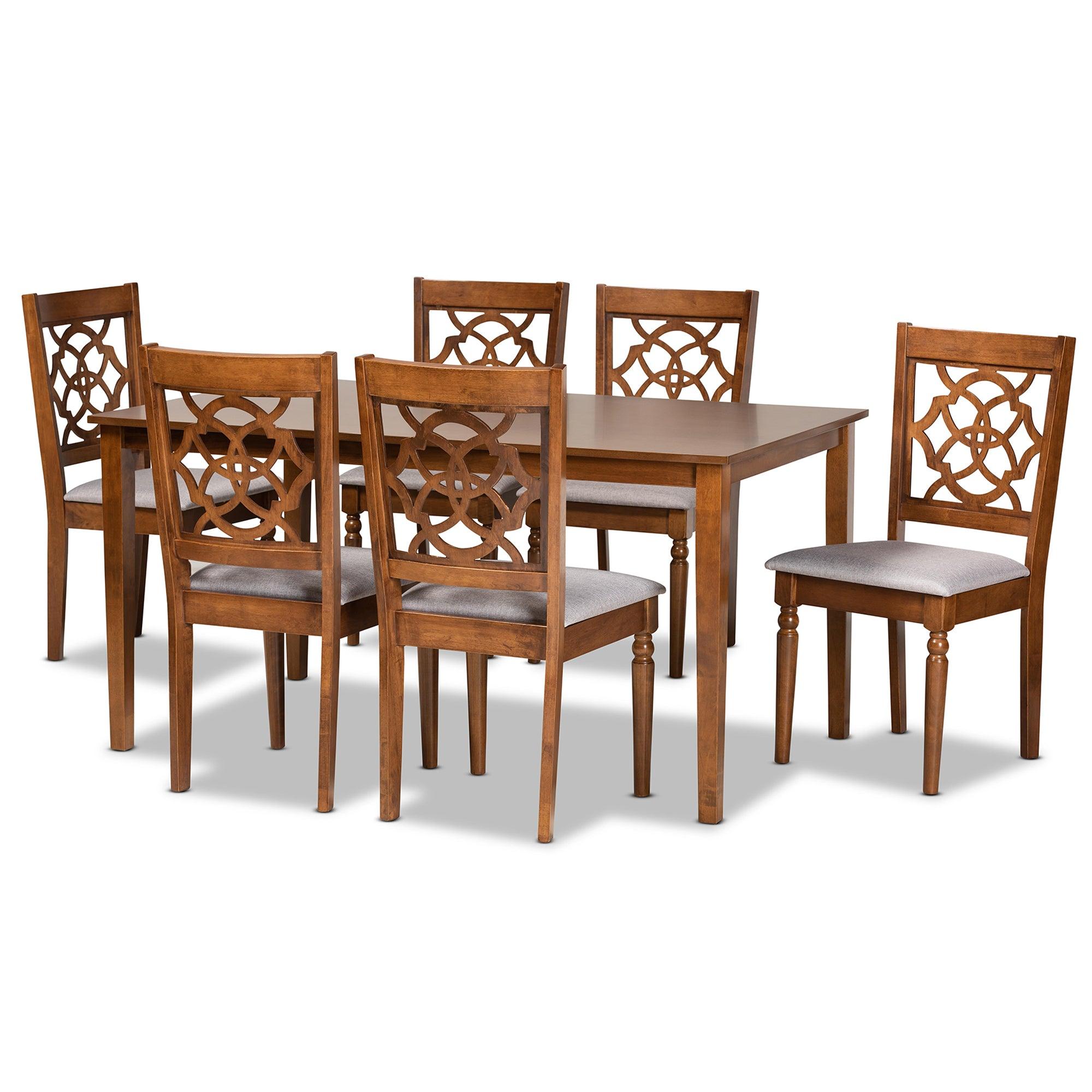 Renaud Modern and Contemporary Fabric Upholstered and Finished Wood 7-Piece Dining Set