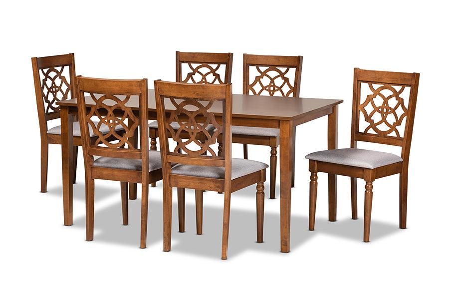 Renaud Modern and Contemporary Fabric Upholstered and Finished Wood 7-Piece Dining Set