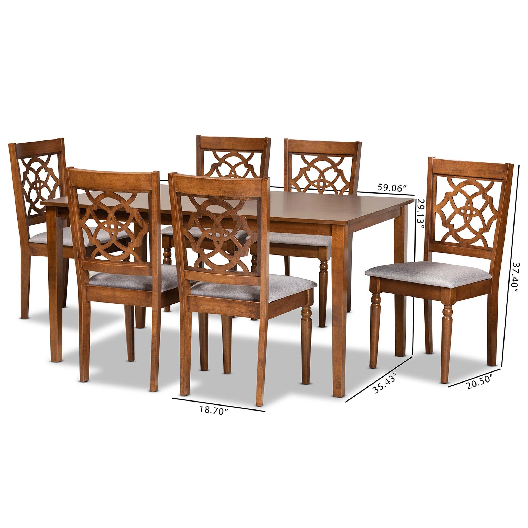 Renaud Modern and Contemporary Fabric Upholstered and Finished Wood 7-Piece Dining Set