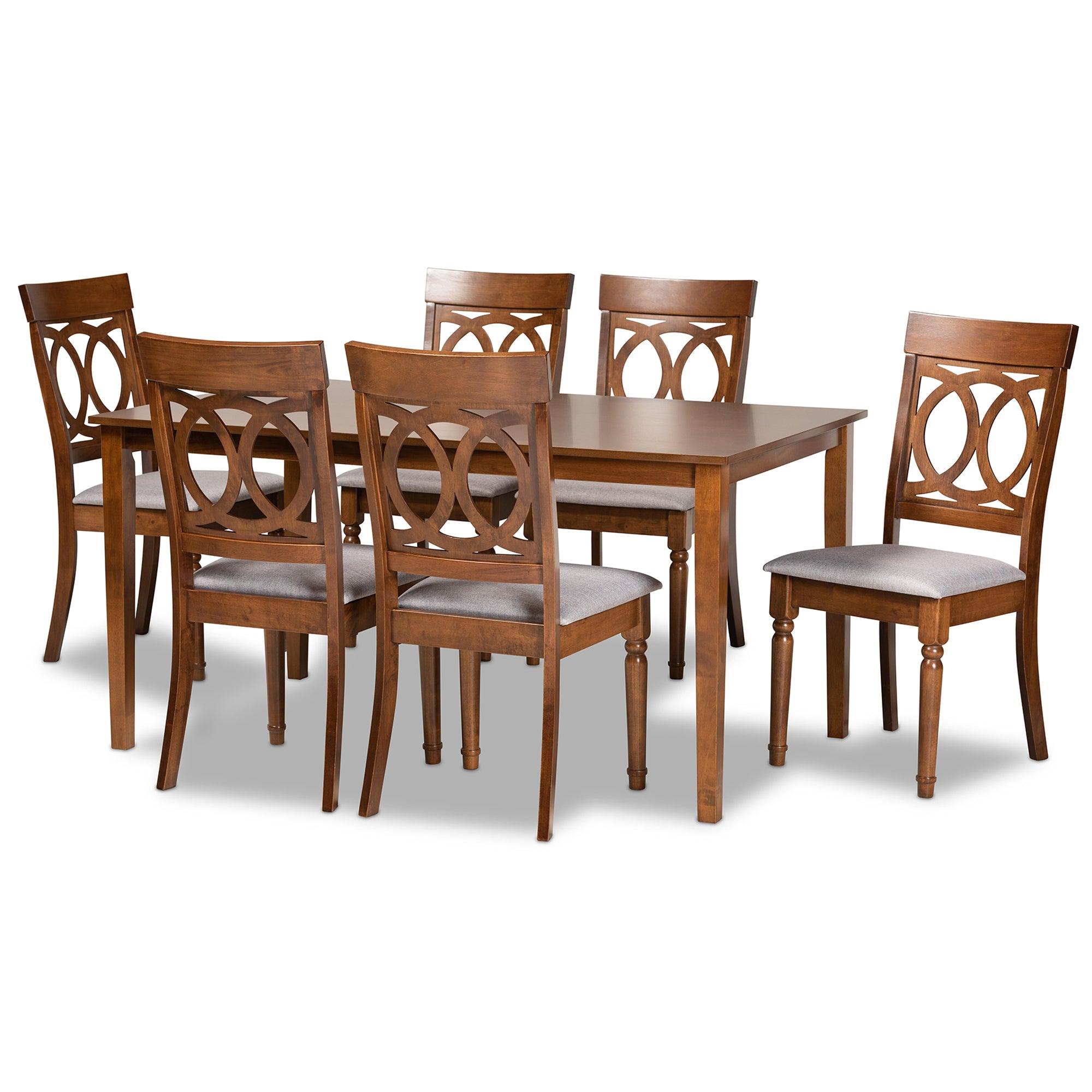 Lucie Modern and Contemporary Fabric Upholstered and Finished Wood 7-Piece Dining Set