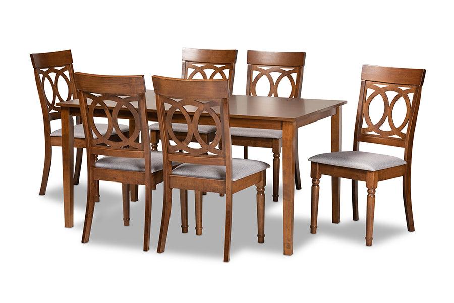 Lucie Modern and Contemporary Fabric Upholstered and Finished Wood 7-Piece Dining Set