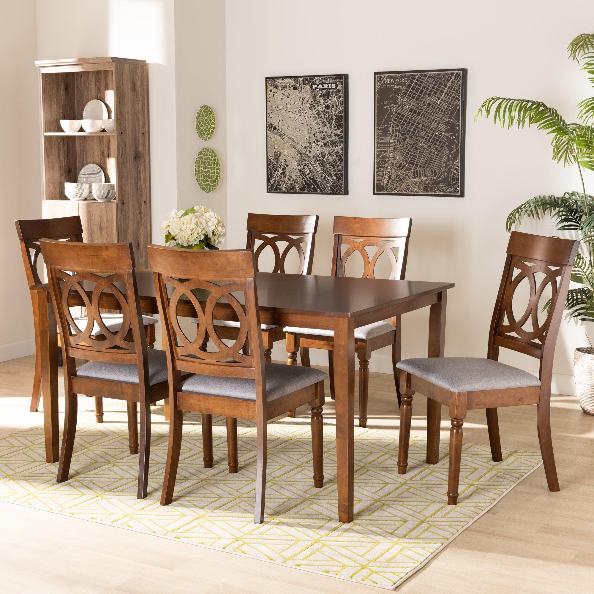 Lucie Modern and Contemporary Fabric Upholstered and Finished Wood 7-Piece Dining Set