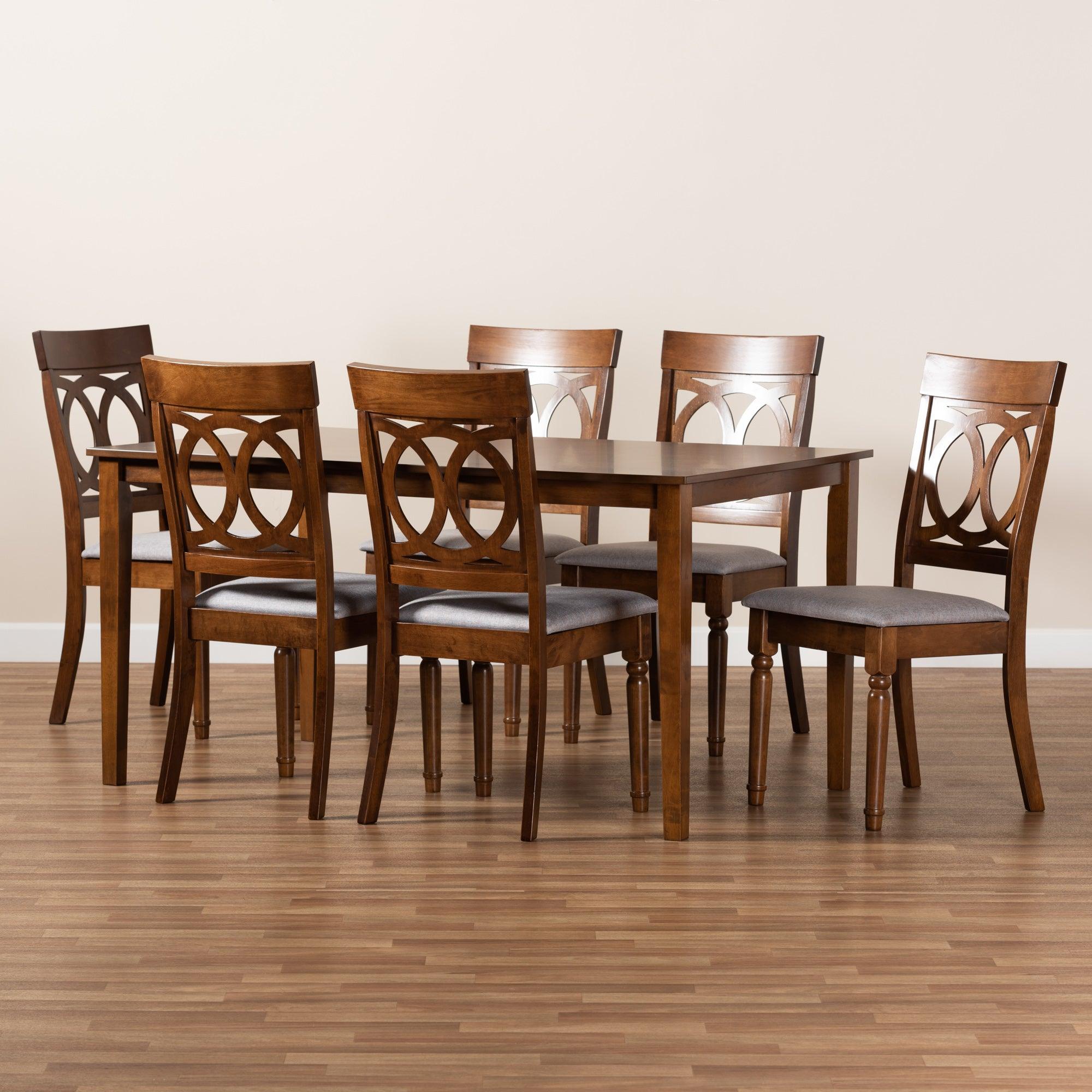Lucie Modern and Contemporary Fabric Upholstered and Finished Wood 7-Piece Dining Set
