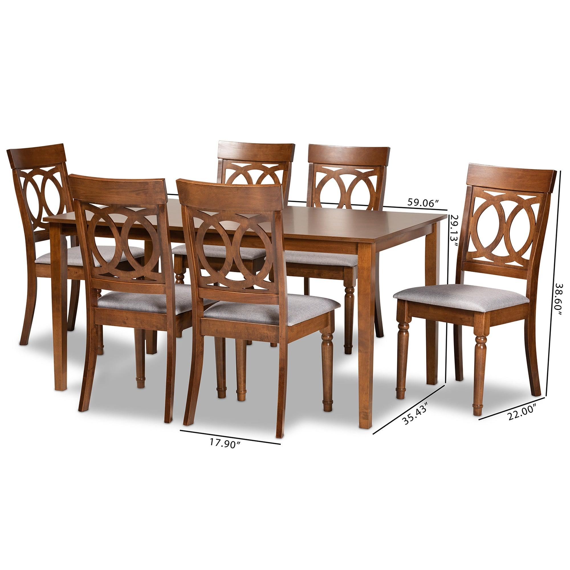 Lucie Modern and Contemporary Fabric Upholstered and Finished Wood 7-Piece Dining Set