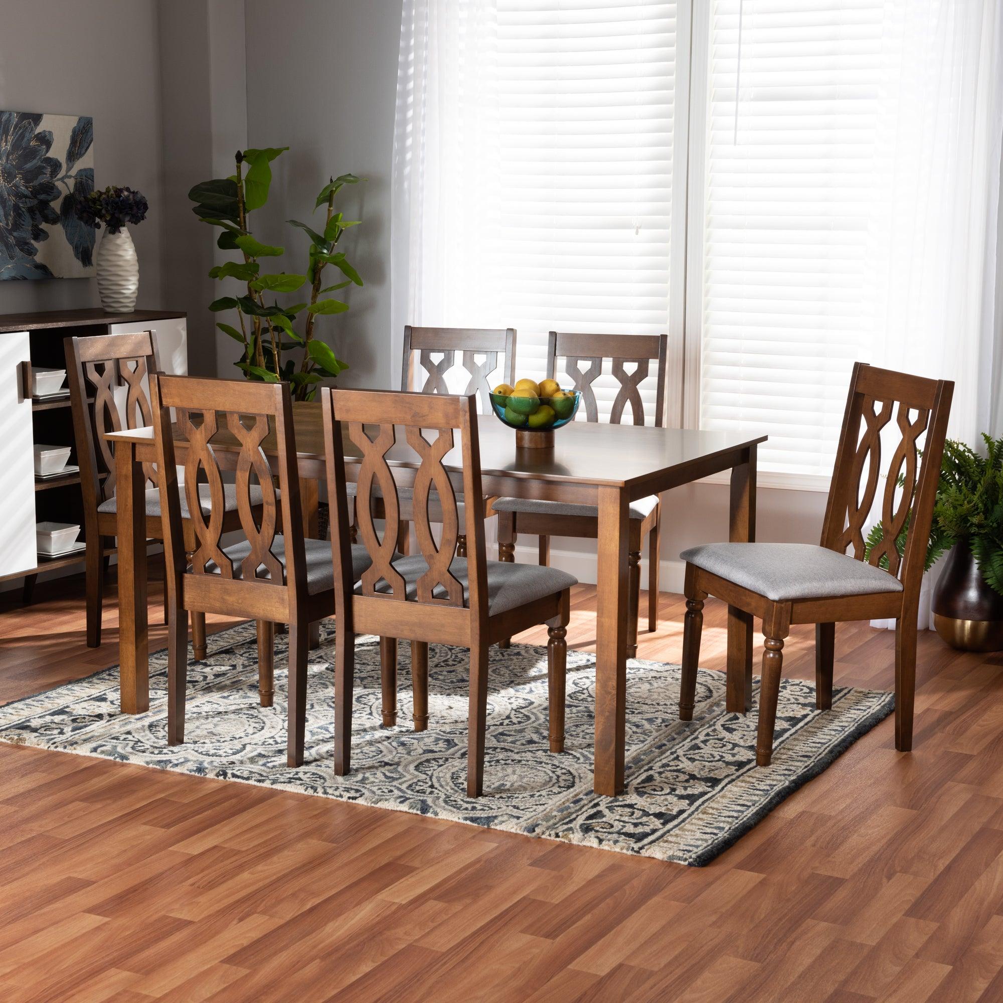 Cherese Modern and Contemporary Fabric Upholstered and Finished Wood 7-Piece Dining Set