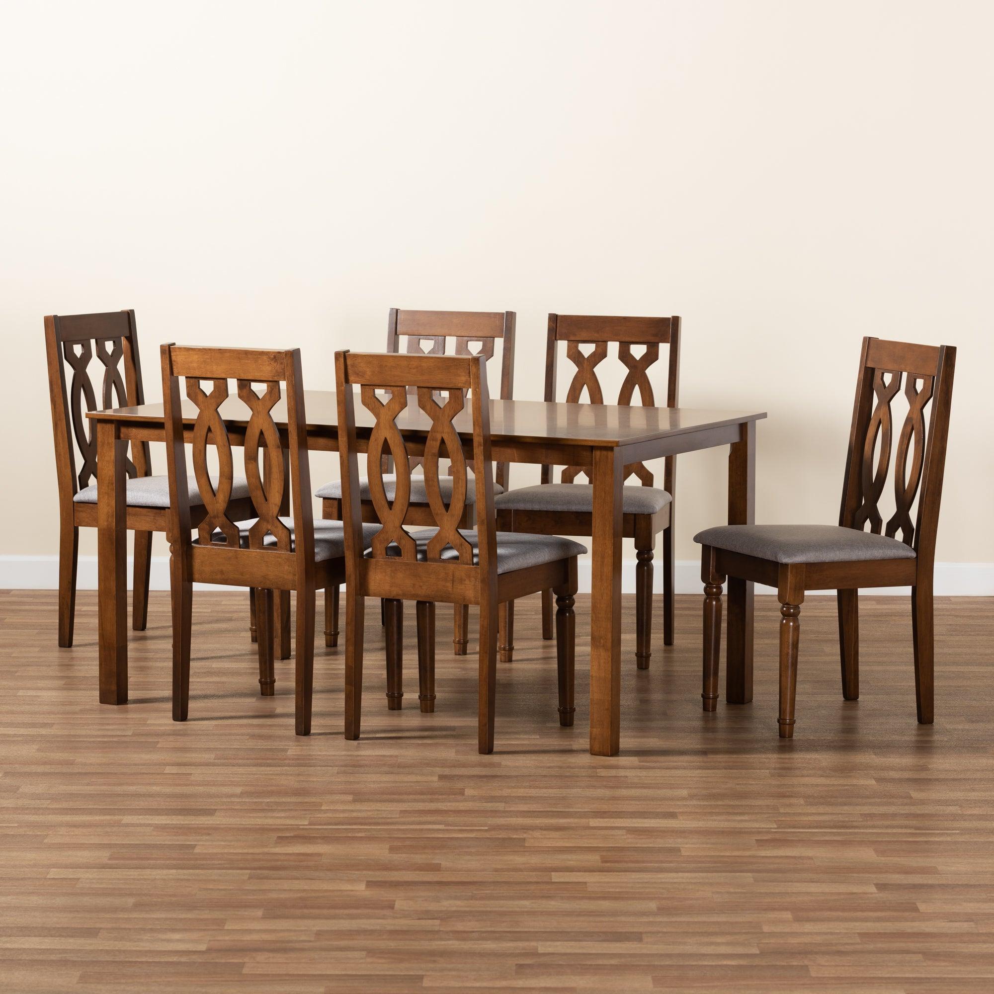 Cherese Modern and Contemporary Fabric Upholstered and Finished Wood 7-Piece Dining Set