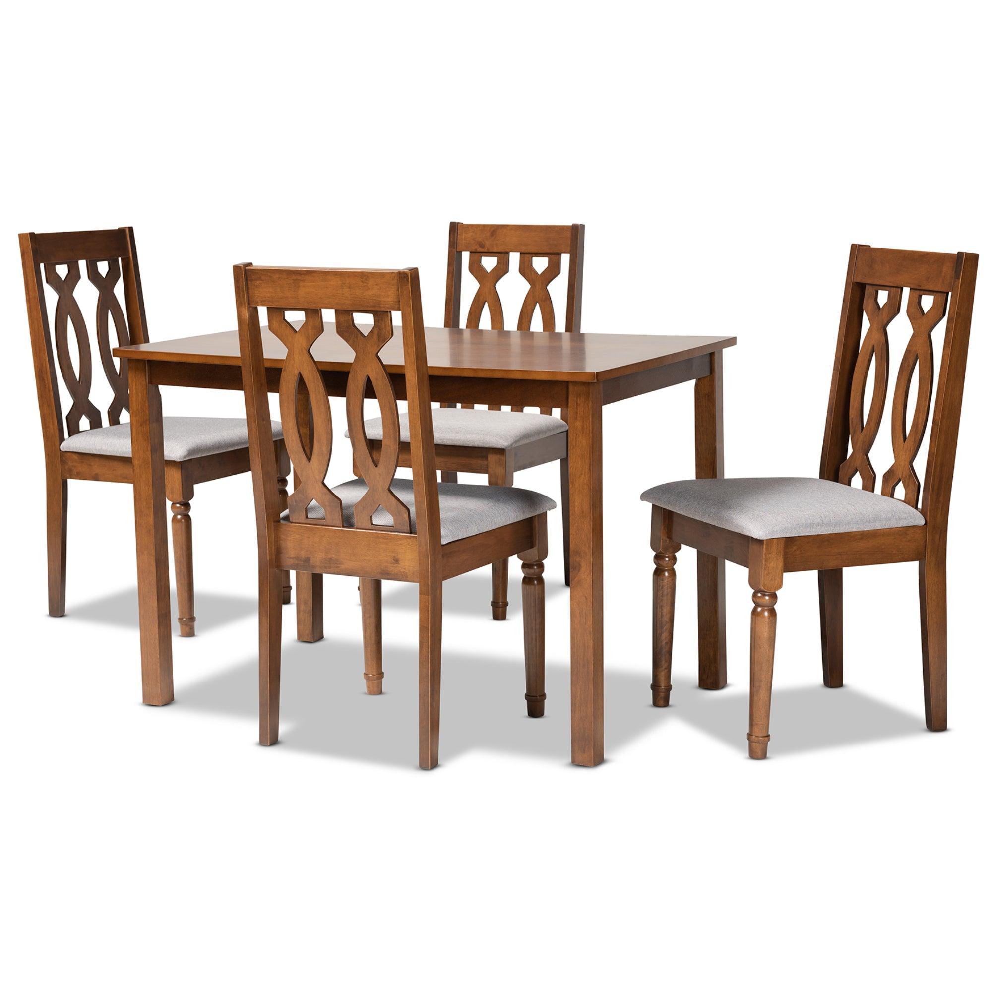 Cherese Modern and Contemporary Fabric Upholstered and Finished 5-Piece Wood Dining Set