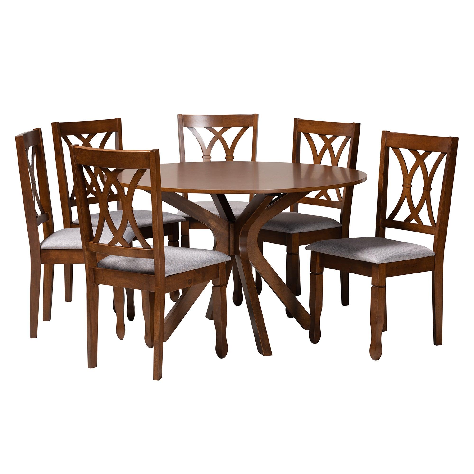 Maya Modern Fabric and Finished Wood 7-Piece Dining Set