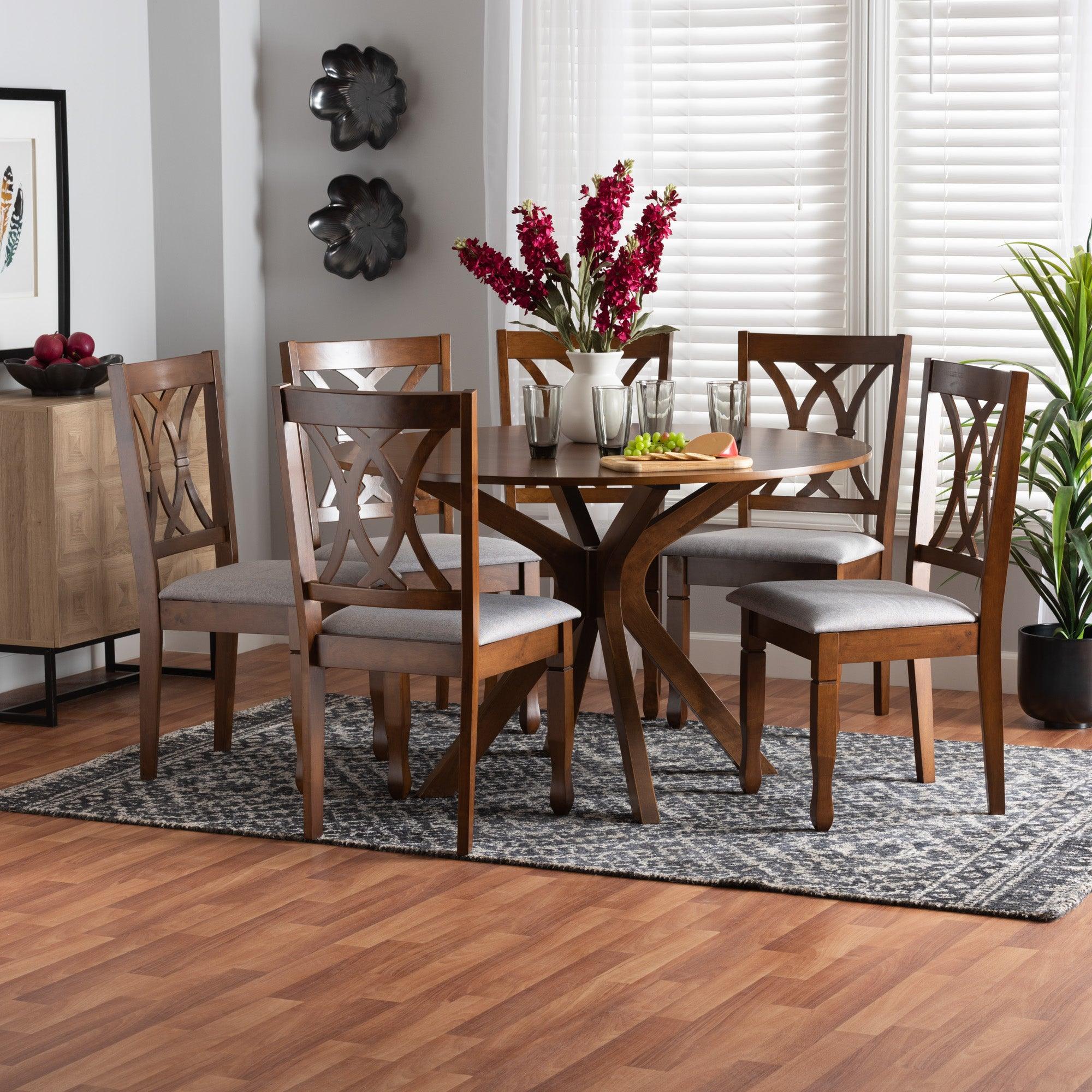 Maya Modern Fabric and Finished Wood 7-Piece Dining Set