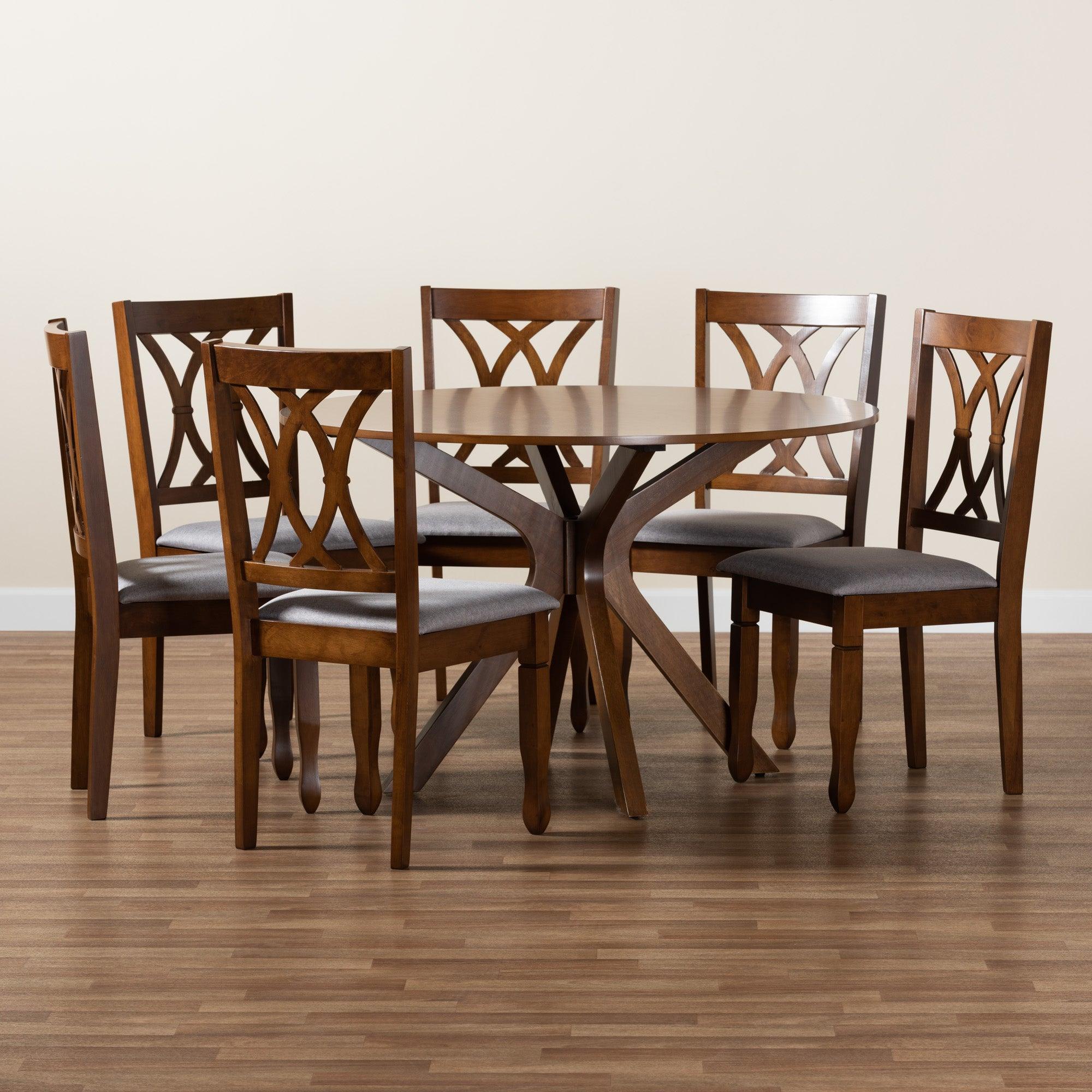 Maya Modern Fabric and Finished Wood 7-Piece Dining Set