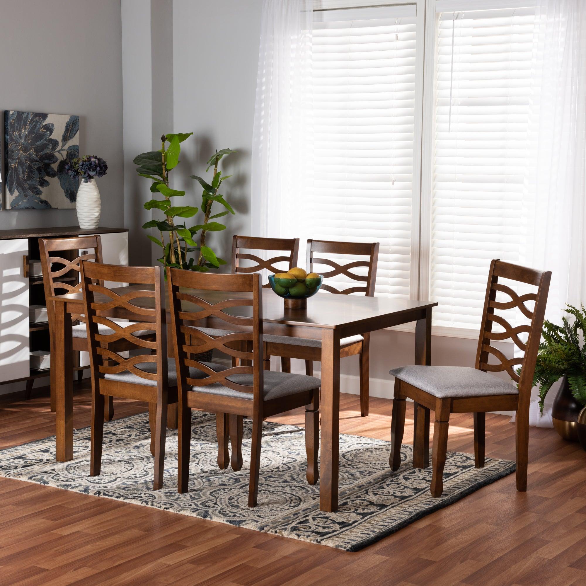 Lanier Modern and Contemporary Fabric Upholstered and Finished Wood 7-Piece Dining Set