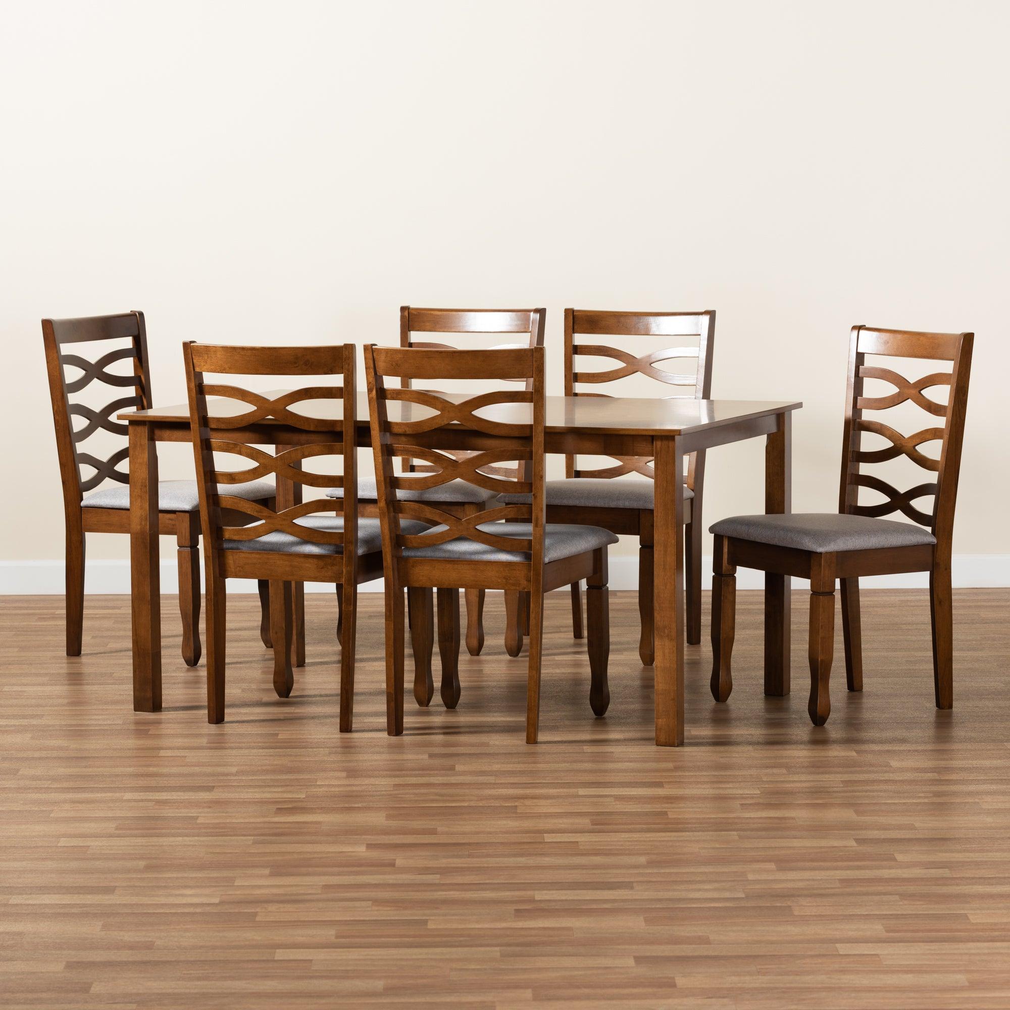 Lanier Modern and Contemporary Fabric Upholstered and Finished Wood 7-Piece Dining Set