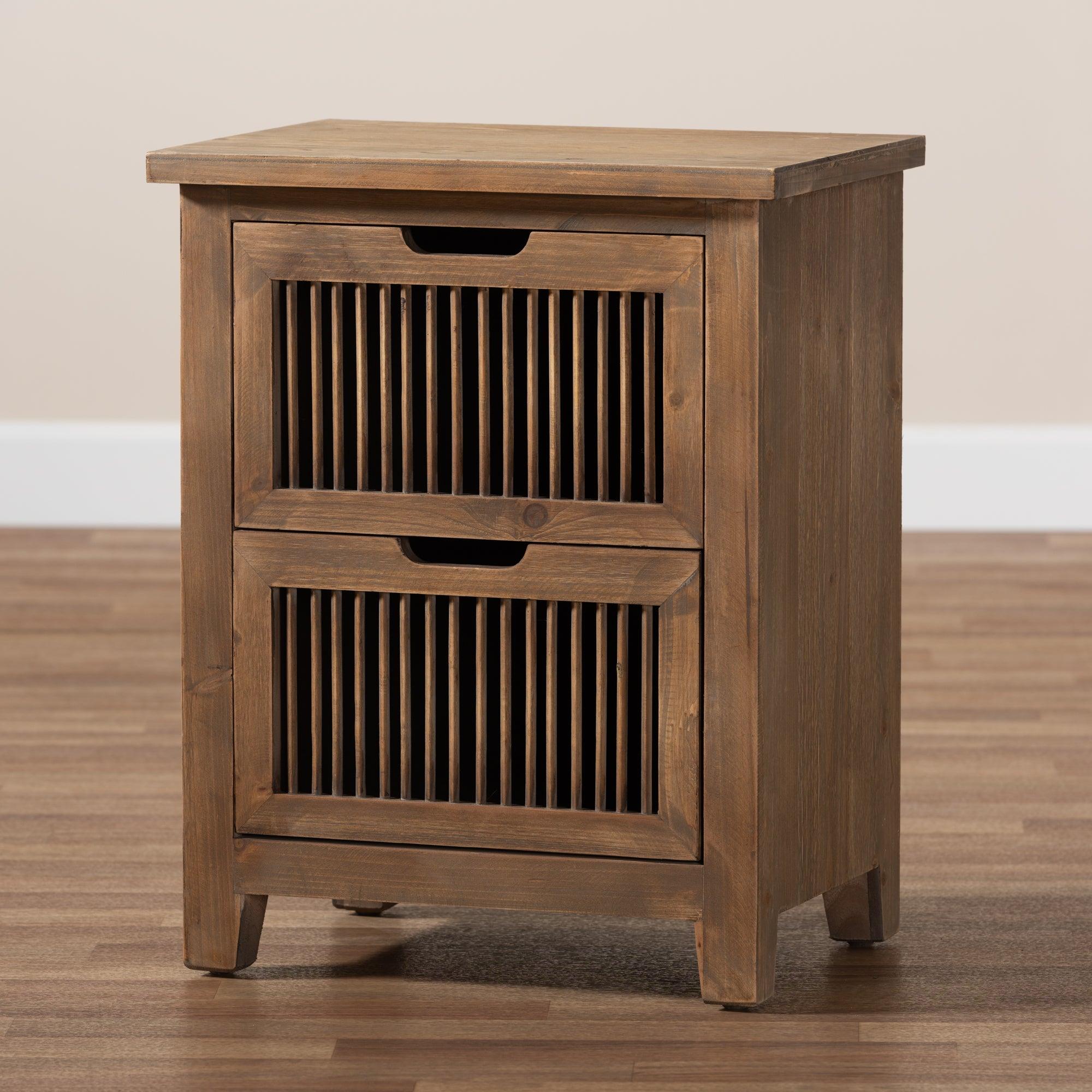 Clement Rustic Transitional Medium Finished 2-Drawer Wood Spindle End Table
