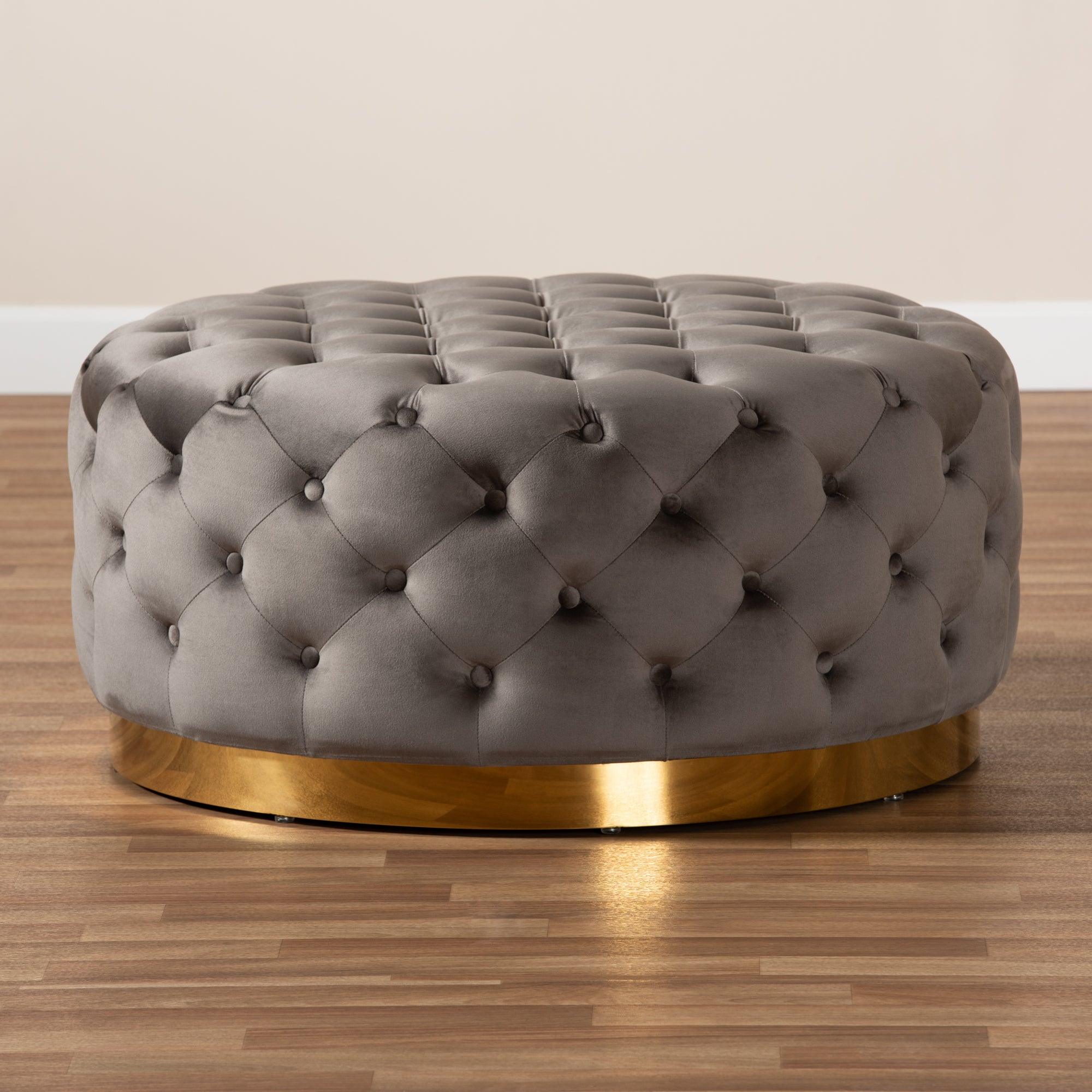 Sasha Glam and Luxe Velvet Fabric Upholstered Finished Round Cocktail Ottoman