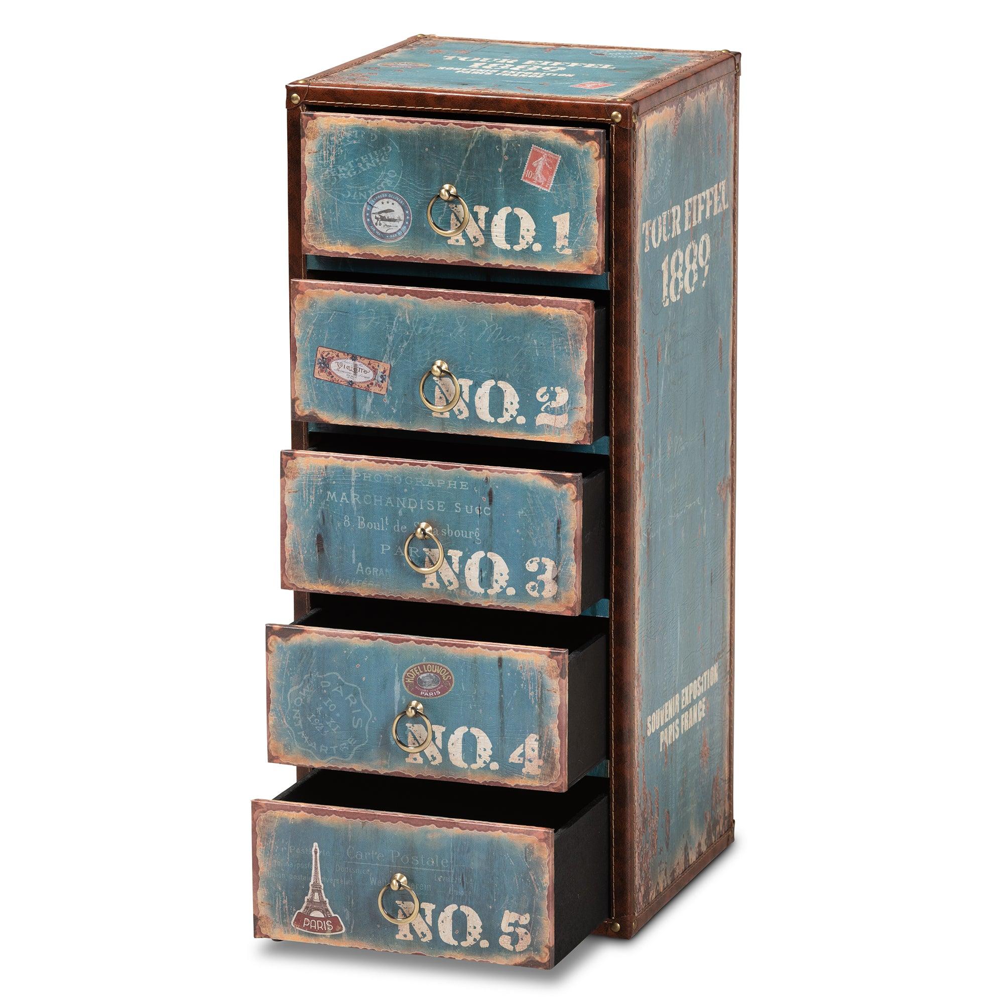 Alba Vintage Rustic French Inspired Finished Wood 5-Drawer Accent Storage Cabinet