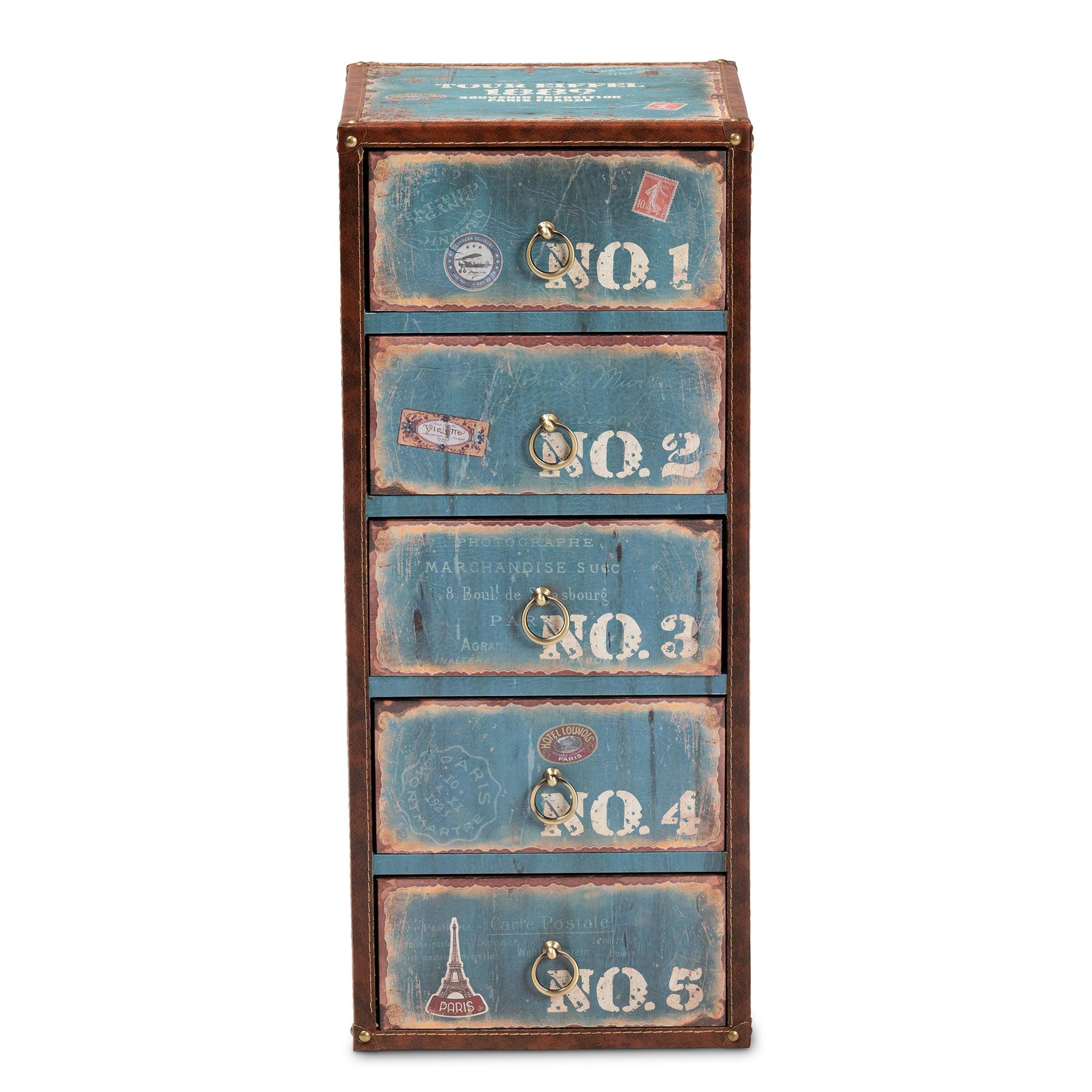 Alba Vintage Rustic French Inspired Finished Wood 5-Drawer Accent Storage Cabinet