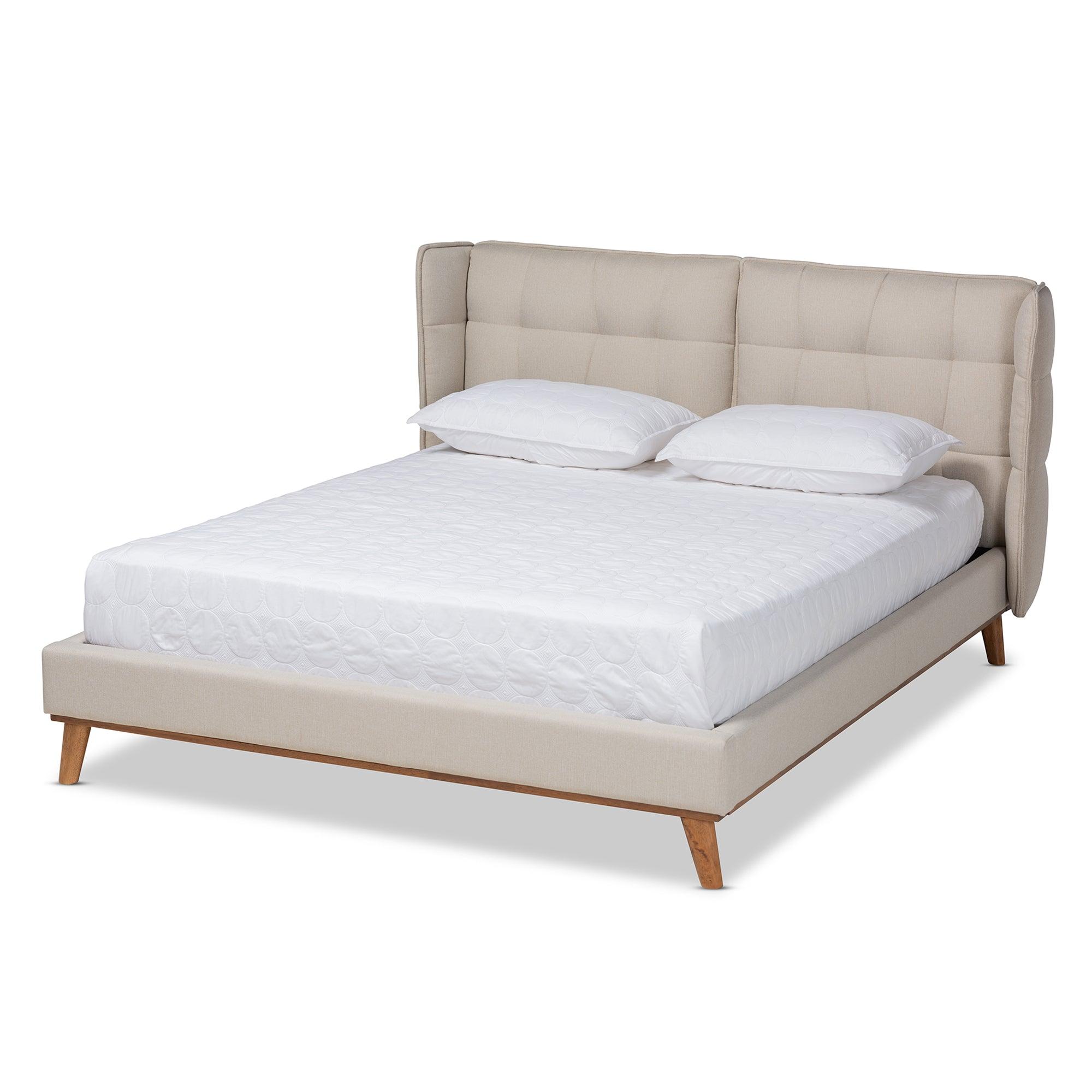 Gretchen Modern and Contemporary Light Fabric Upholstered and Finished Wood Platform Wingback Bed