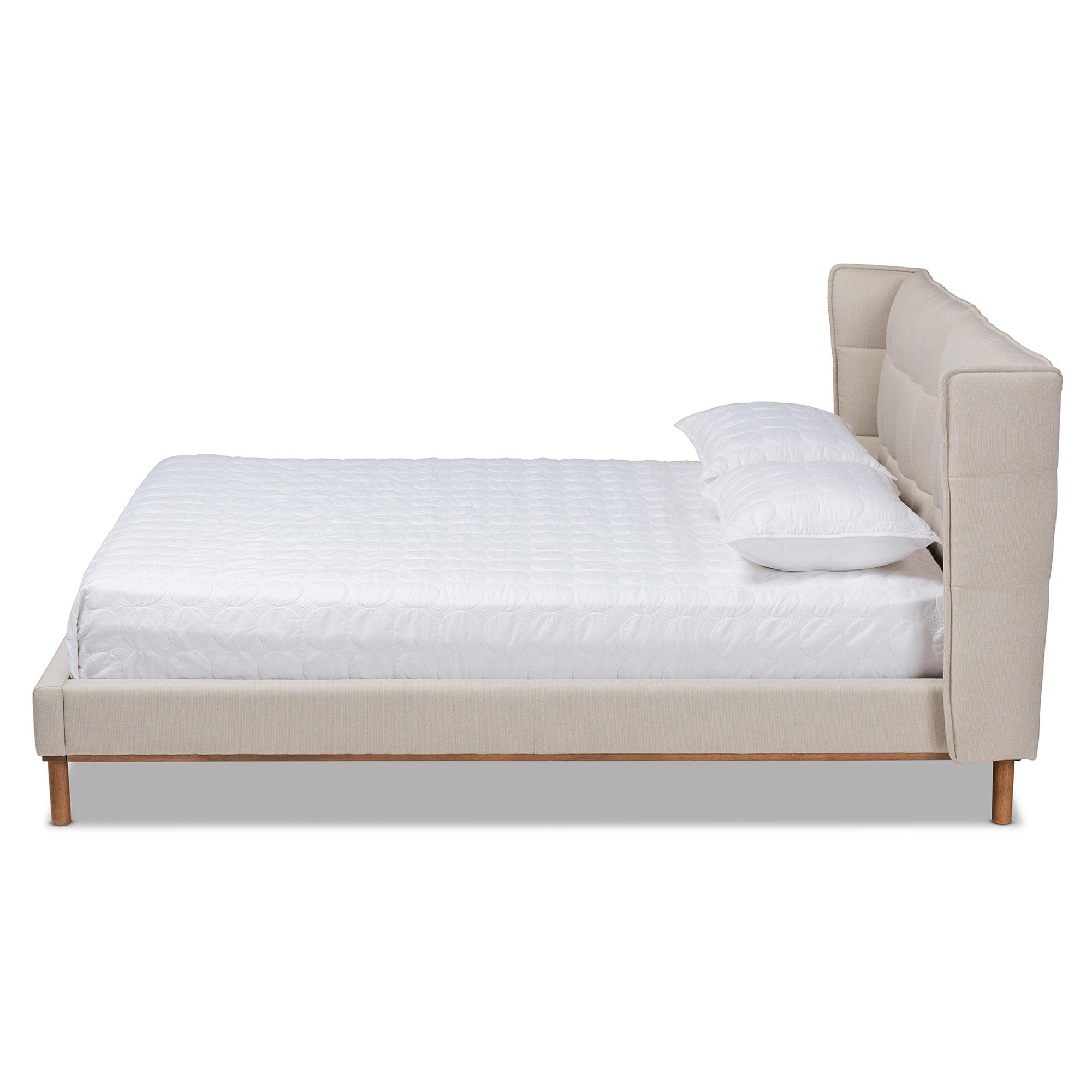 Gretchen Modern and Contemporary Light Fabric Upholstered and Finished Wood Platform Wingback Bed