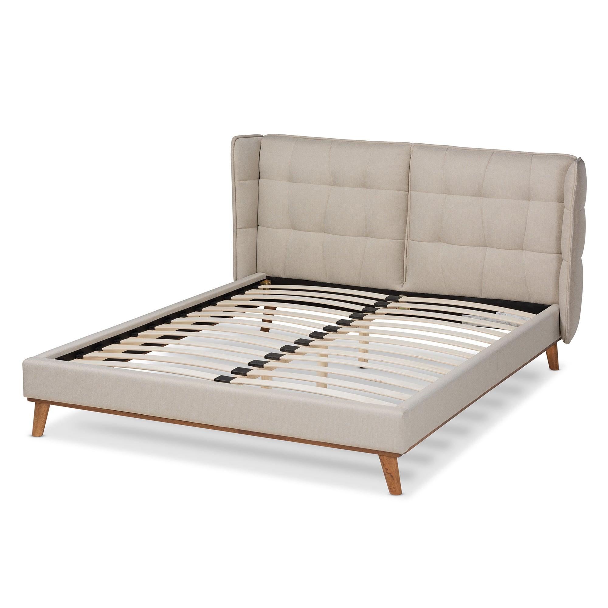 Gretchen Modern and Contemporary Light Fabric Upholstered and Finished Wood Platform Wingback Bed