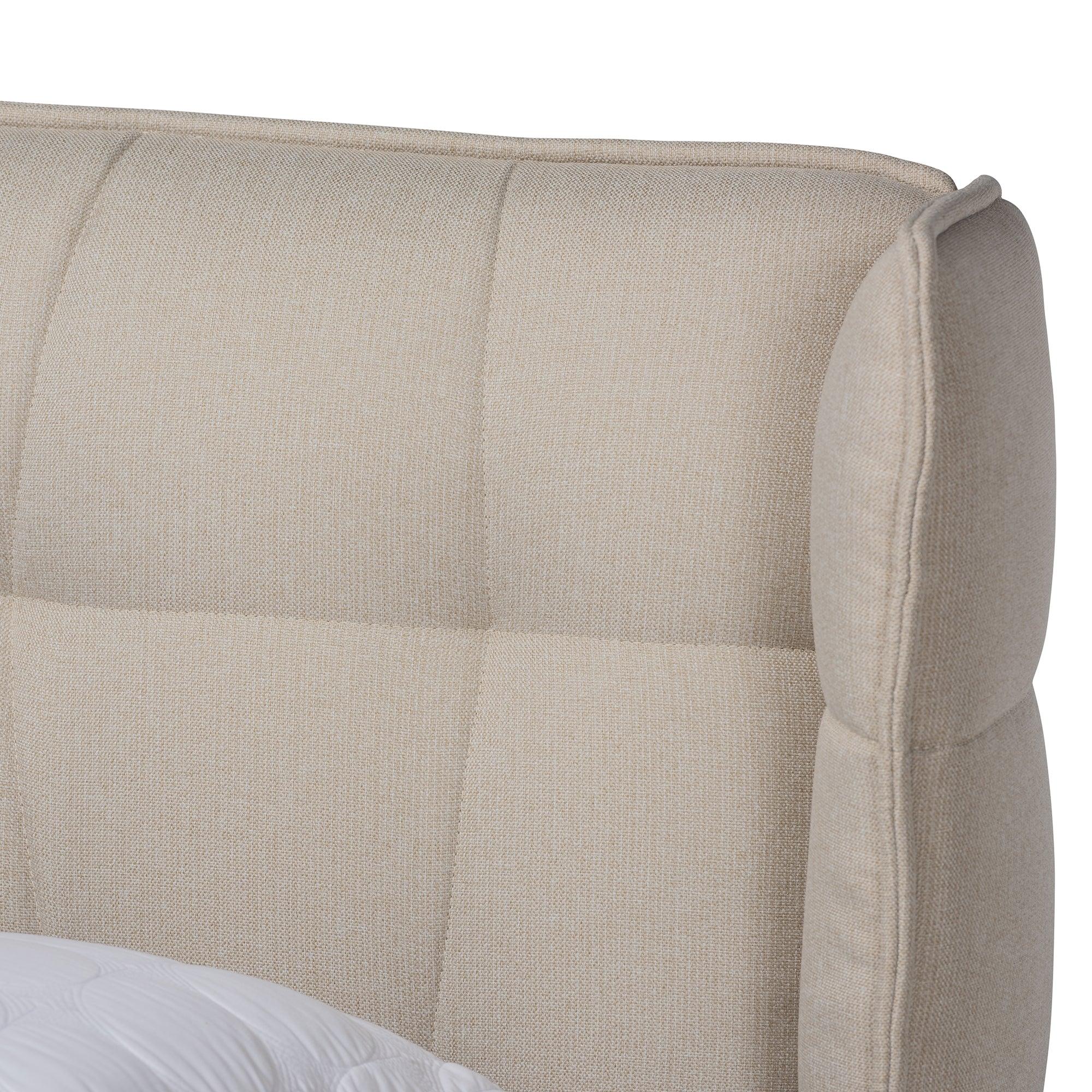 Gretchen Modern and Contemporary Light Fabric Upholstered and Finished Wood Platform Wingback Bed