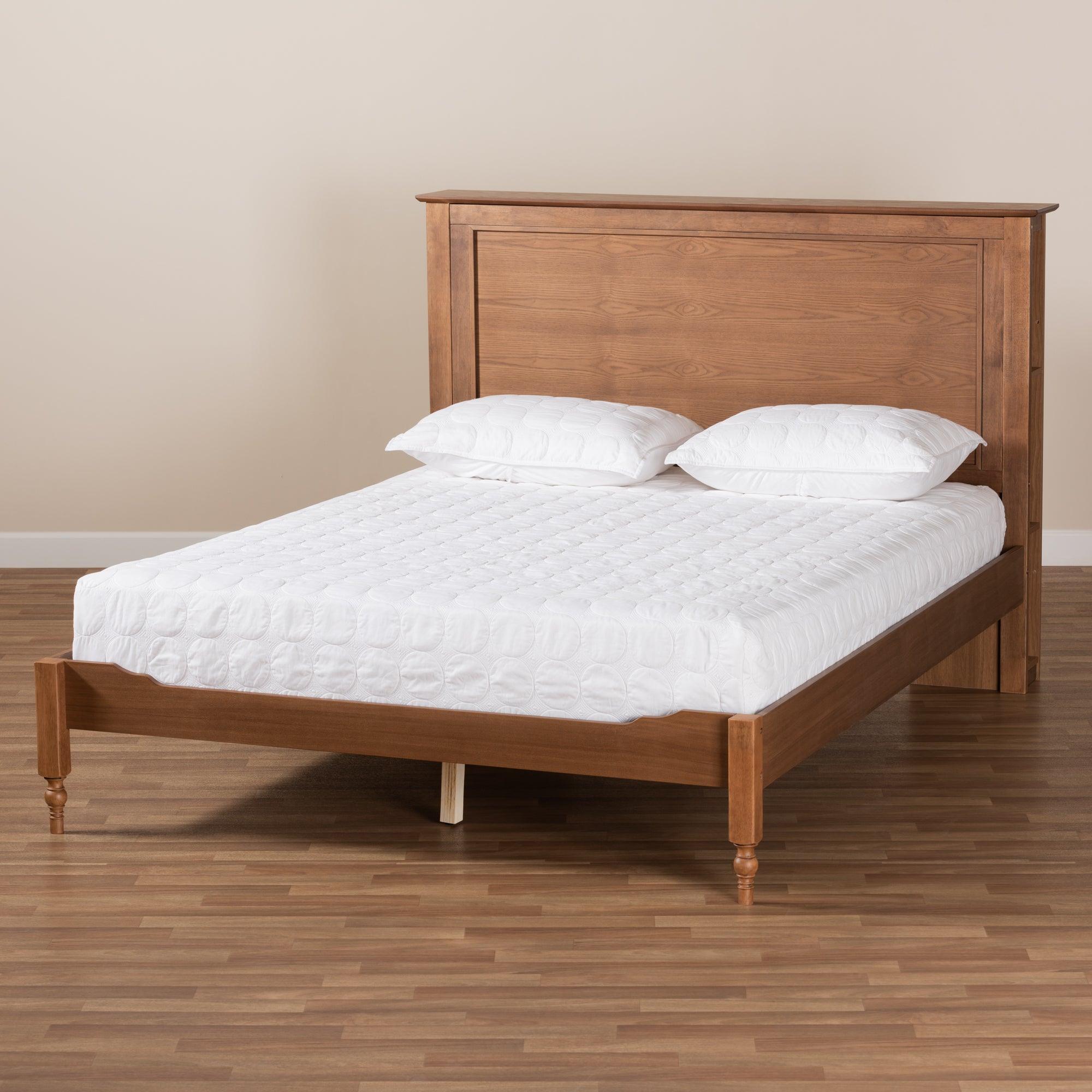 Danielle Traditional and Transitional Rustic Ash Finished Wood Platform Storage Bed with Built-In Shelves