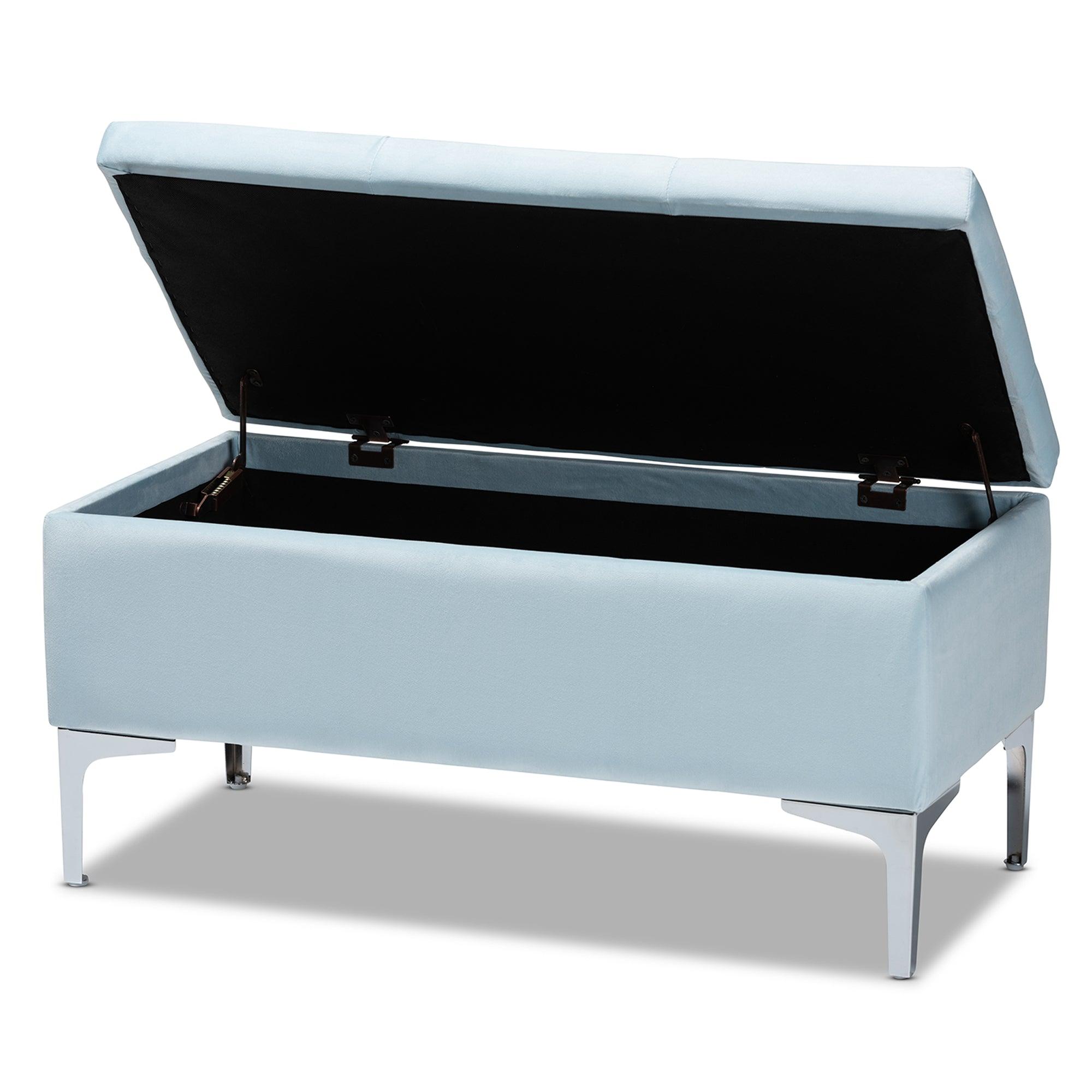 Mabel Modern and Contemporary Transitional Velvet Fabric Upholstered Finished Storage Ottoman