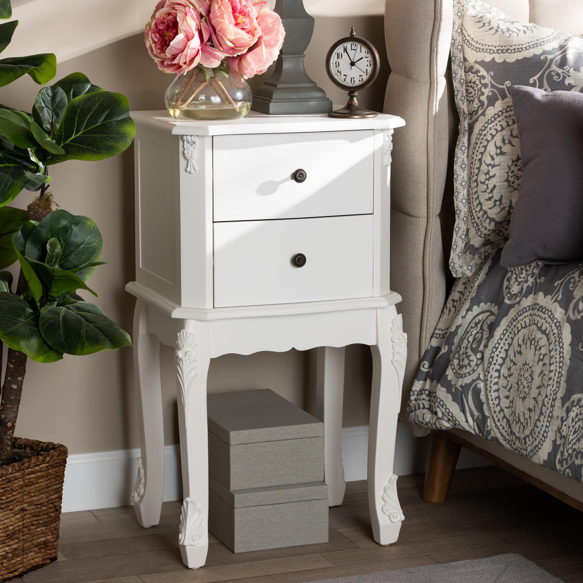 Sophia Classic and Traditional French Finished Wood 2-Drawer End Table