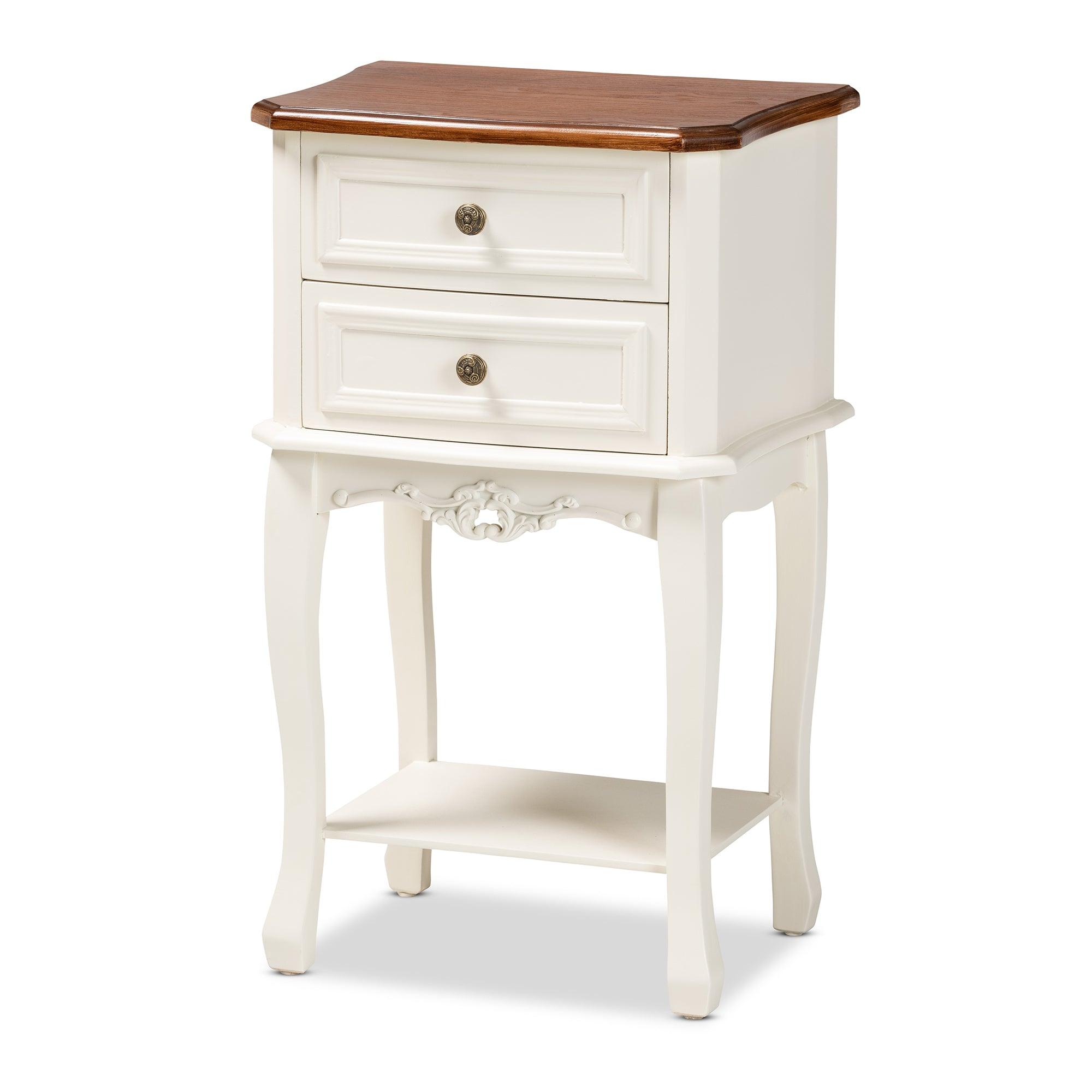 Darla Classic and Traditional French and Cherry Finished Wood 2-Drawer End Table