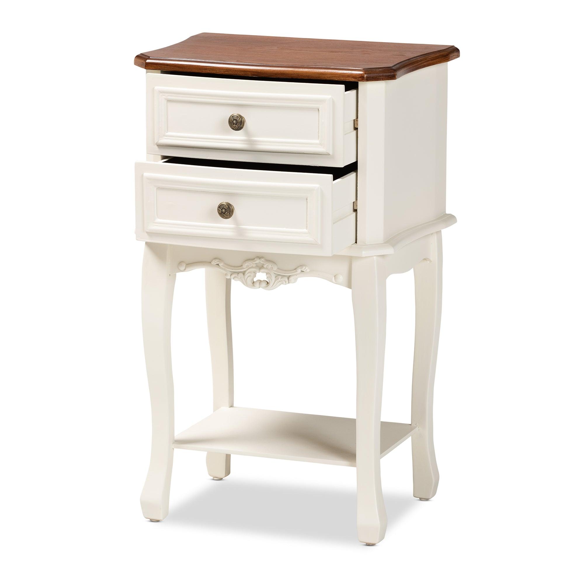 Darla Classic and Traditional French and Cherry Finished Wood 2-Drawer End Table