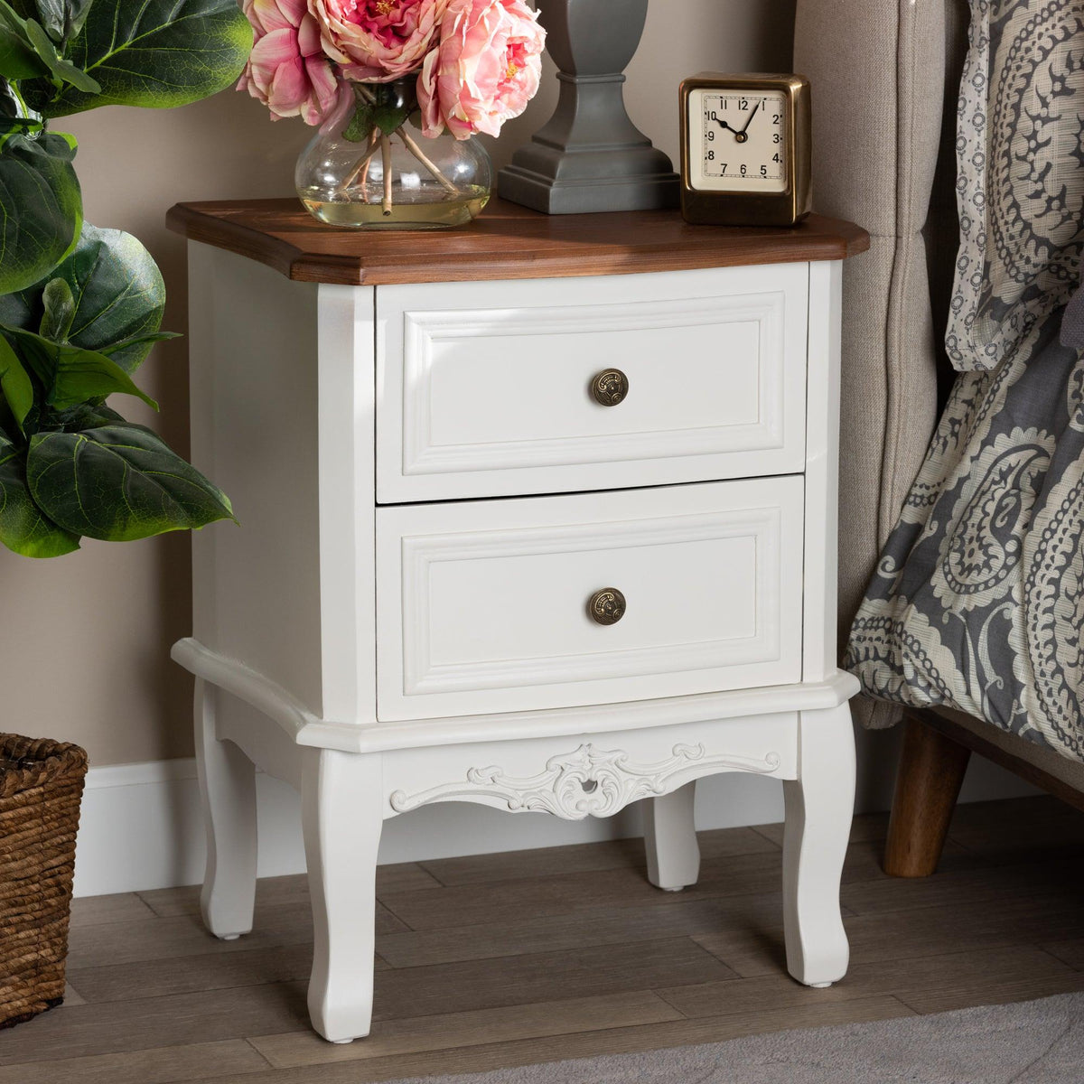 Darlene Classic and Traditional French and Cherry Finished Wood 2-Drawer End Table