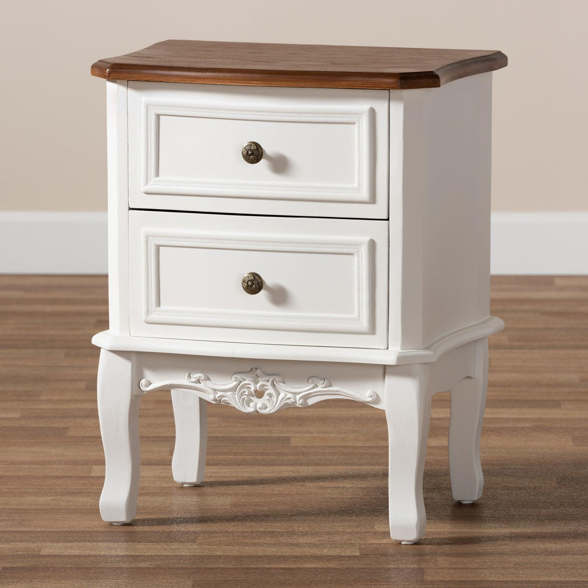 Darlene Classic and Traditional French and Cherry Finished Wood 2-Drawer End Table