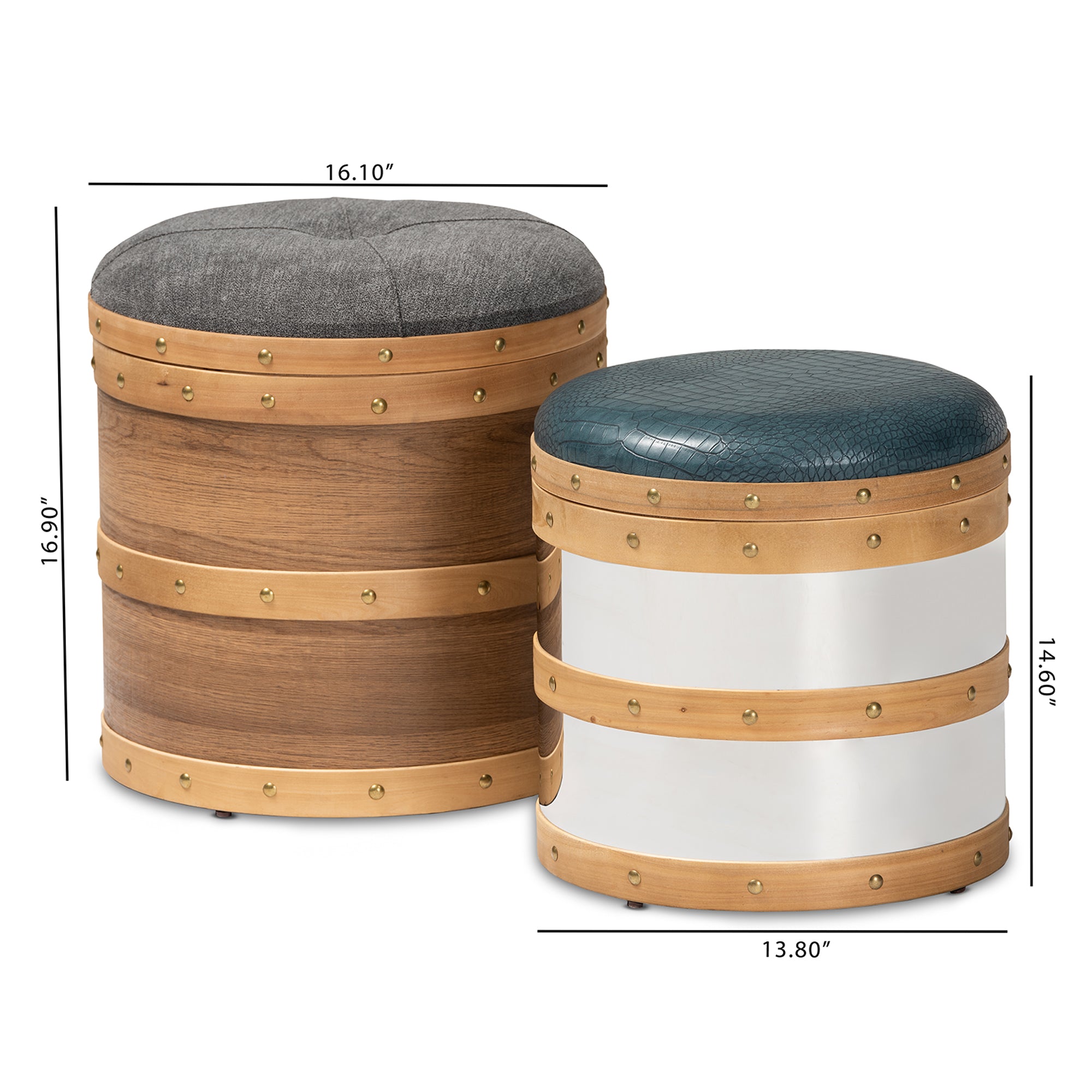 Caleb Modern Fabric and Alligator Faux Leather 2-Piece Storage Ottoman Set