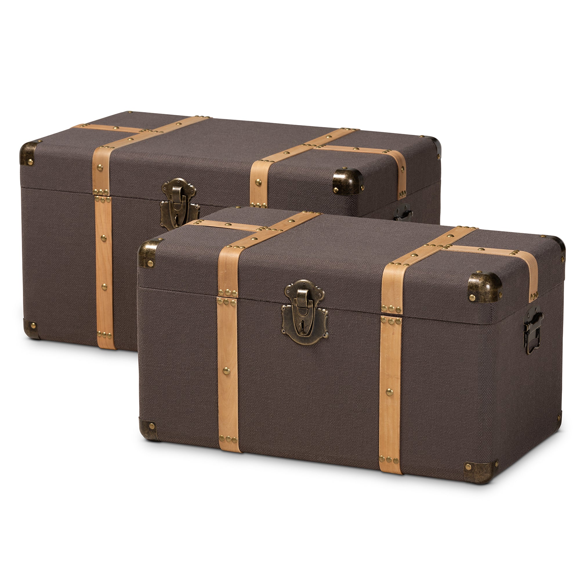 Stephen Modern and Contemporary Transitional Fabric Upholstered and Finished 2-Piece Storage Trunk Set