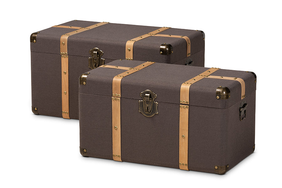 Stephen Modern and Contemporary Transitional Fabric Upholstered and Finished 2-Piece Storage Trunk Set