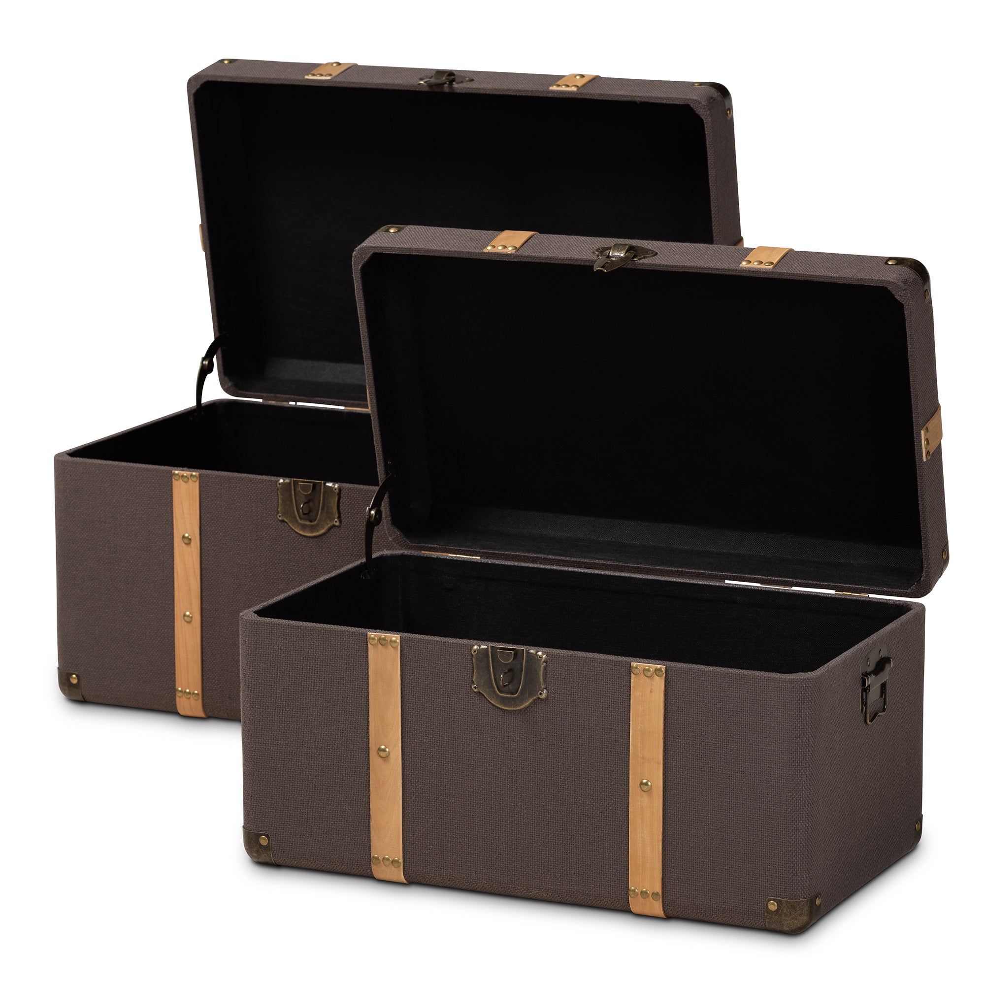 Stephen Modern and Contemporary Transitional Fabric Upholstered and Finished 2-Piece Storage Trunk Set