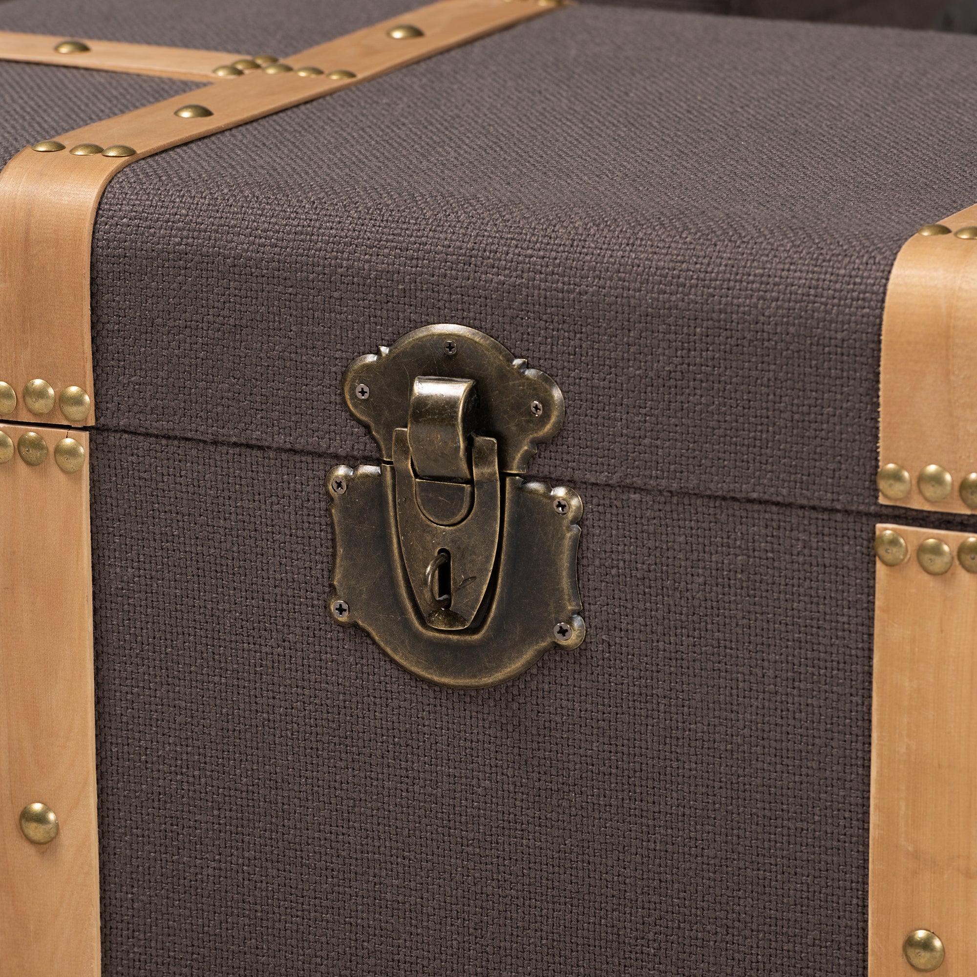 Stephen Modern and Contemporary Transitional Fabric Upholstered and Finished 2-Piece Storage Trunk Set