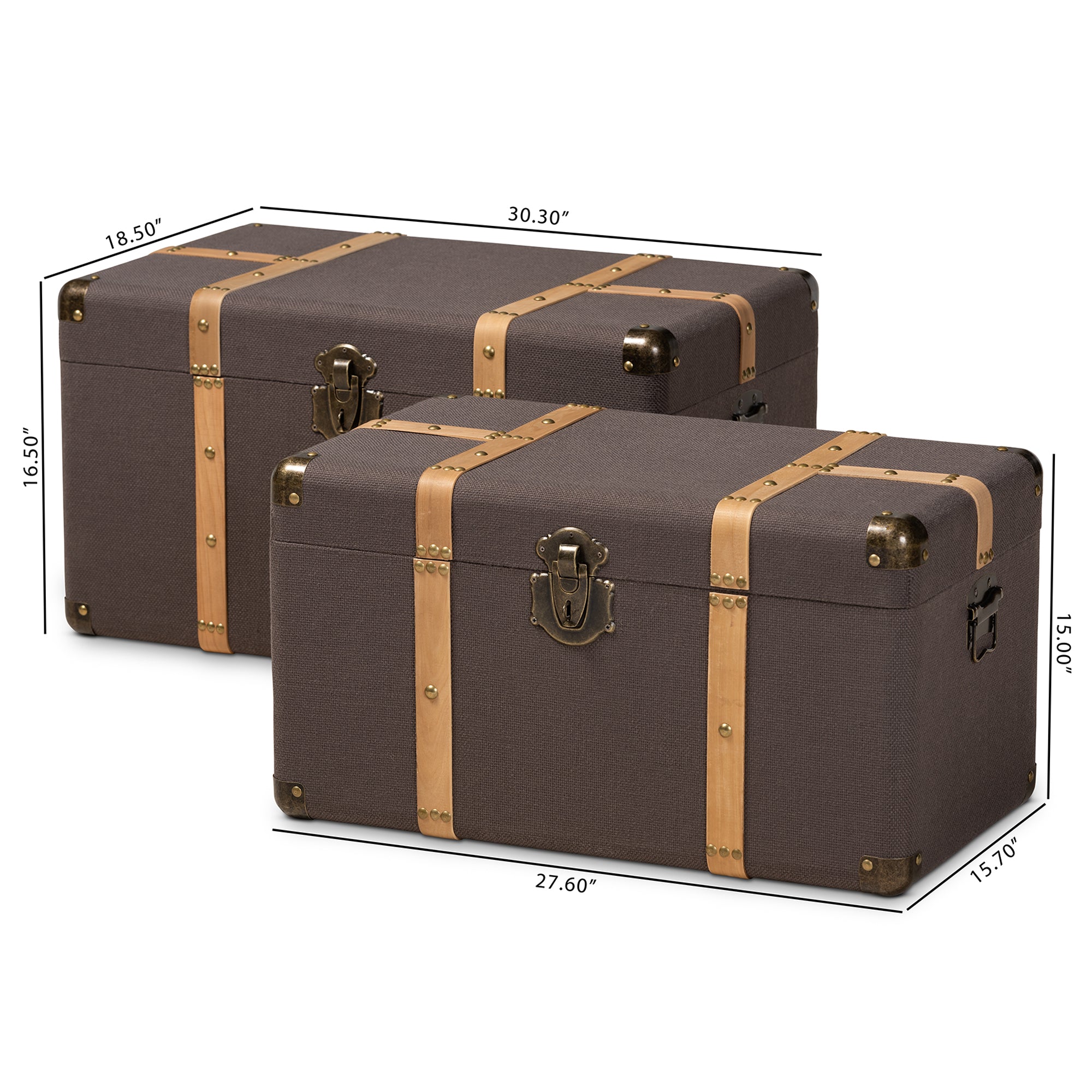 Stephen Modern and Contemporary Transitional Fabric Upholstered and Finished 2-Piece Storage Trunk Set