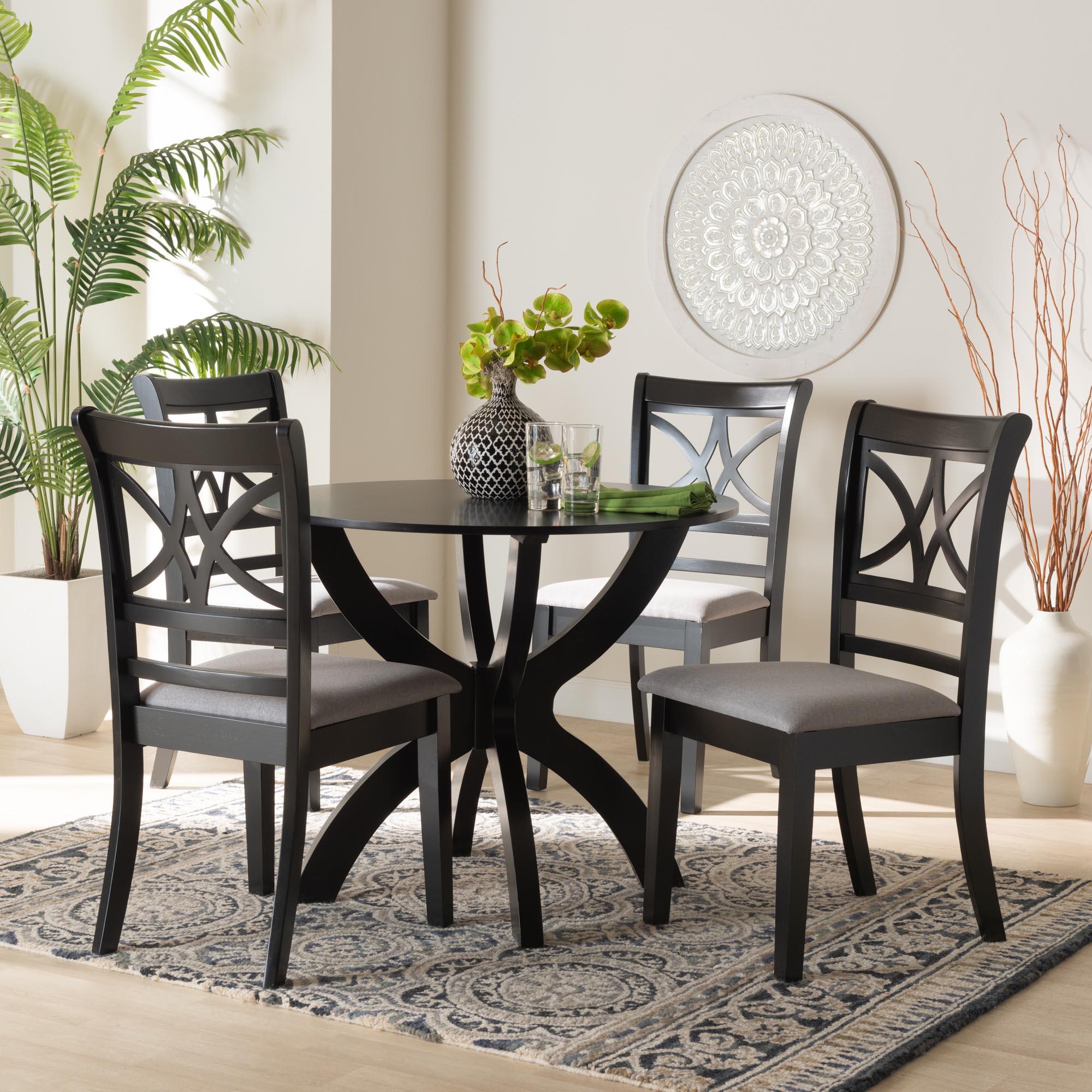 Noemi Modern Fabric and Finished Wood 5-Piece Dining Set