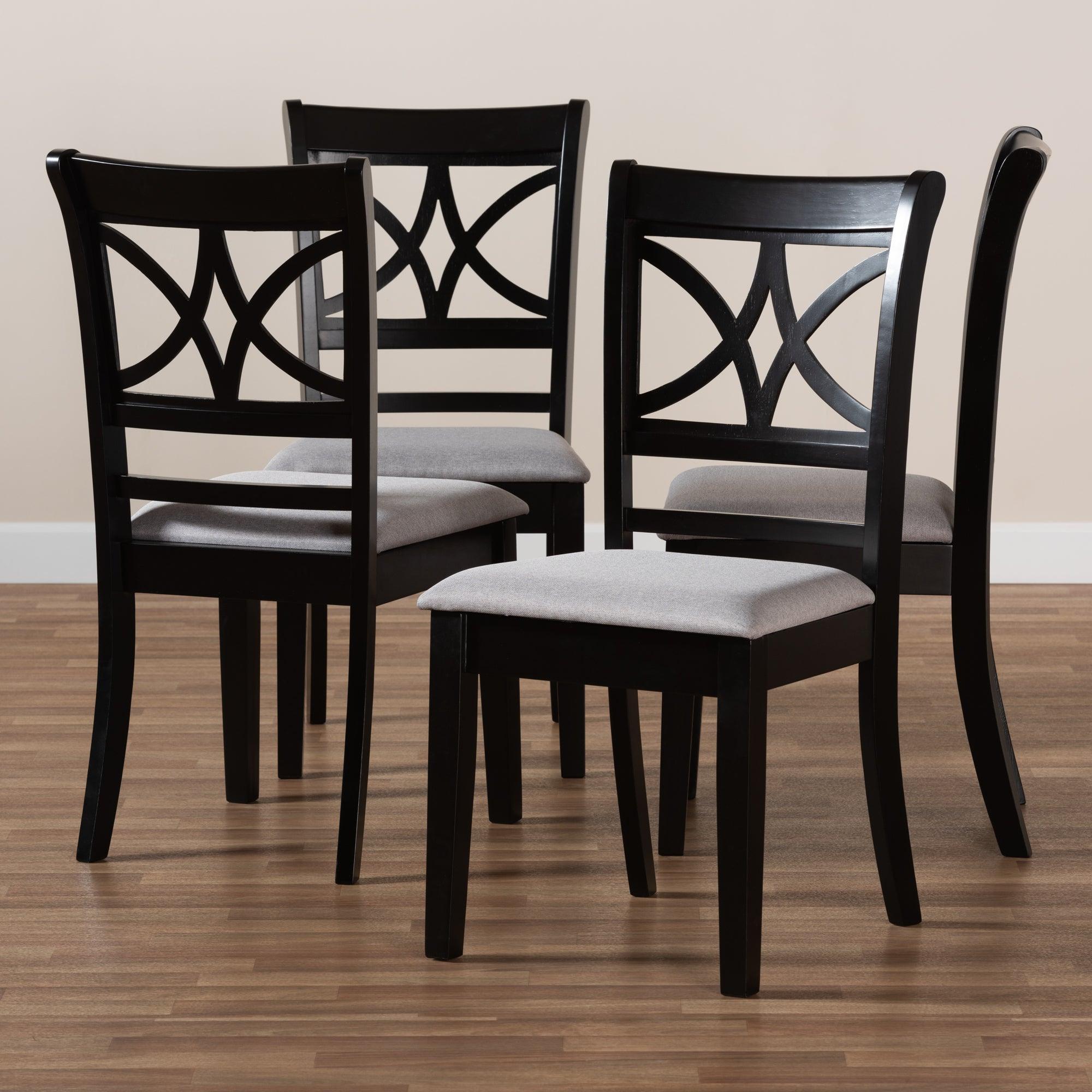 Clarke Modern and Contemporary Fabric Upholstered and Espresso Finished Wood 4-Piece Dining Chair Set