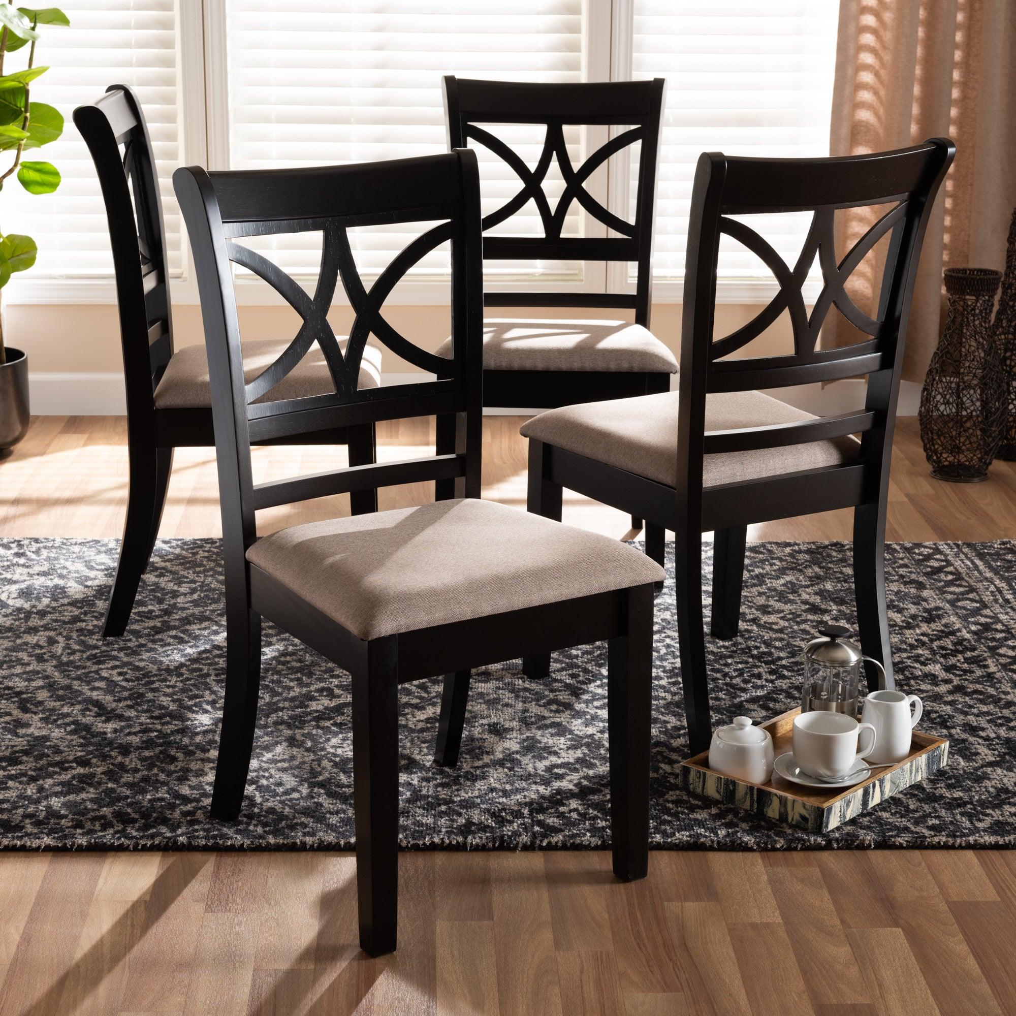 Clarke Modern and Contemporary Sand Fabric Upholstered and Espresso Finished Wood 4-Piece Dining Chair Set
