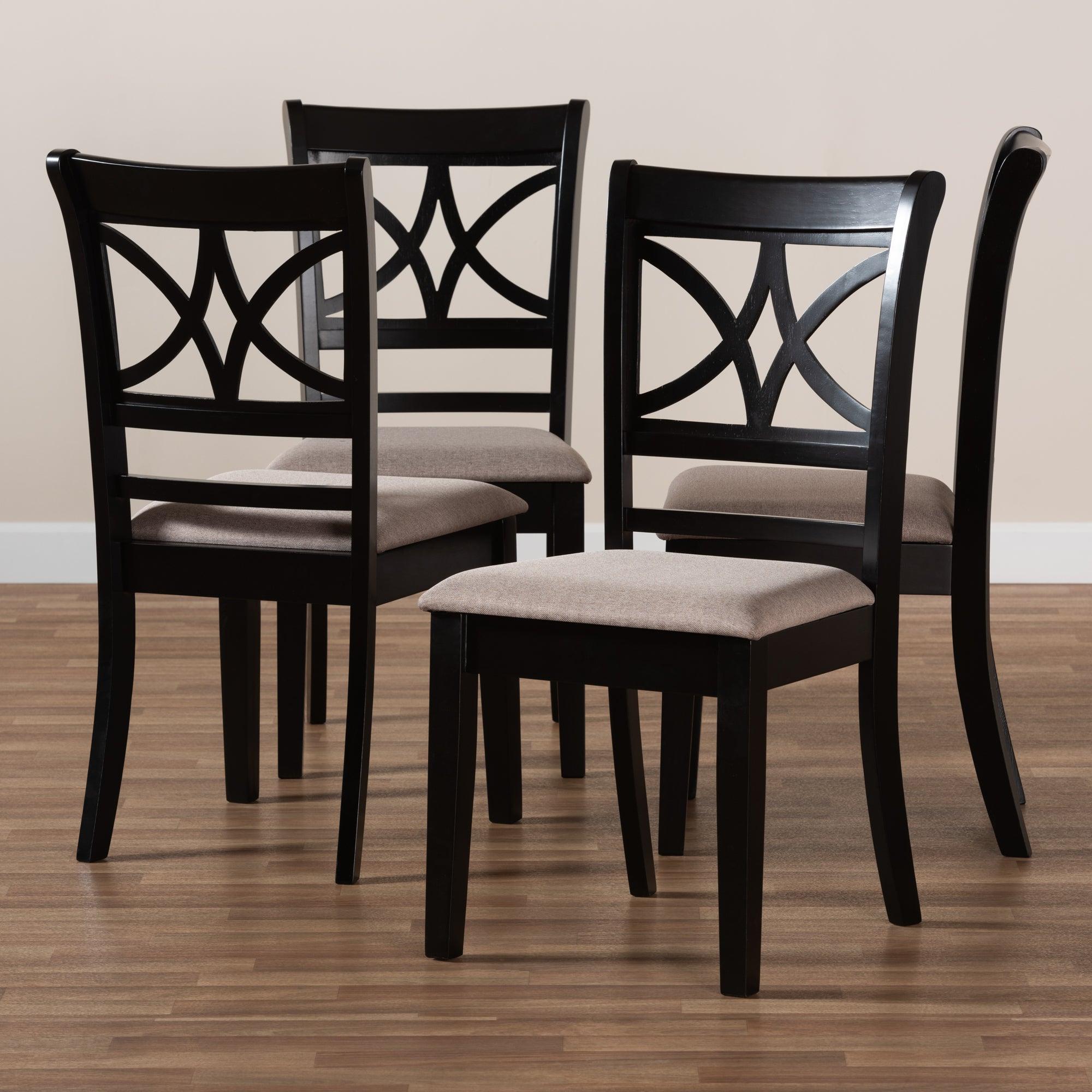 Clarke Modern and Contemporary Sand Fabric Upholstered and Espresso Finished Wood 4-Piece Dining Chair Set