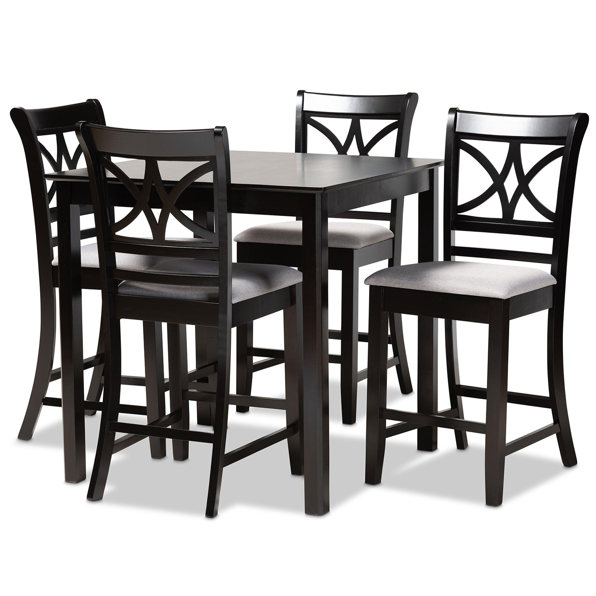 Chandler Modern and Contemporary Fabric Upholstered and Espresso Finished Wood 5-Piece Counter Height Pub Dining Set