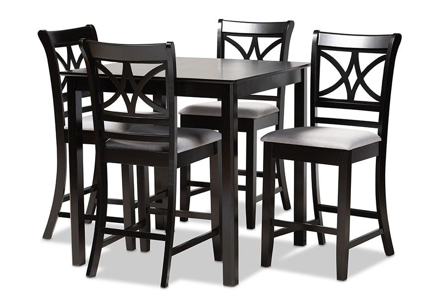 Chandler Modern and Contemporary Fabric Upholstered and Espresso Finished Wood 5-Piece Counter Height Pub Dining Set
